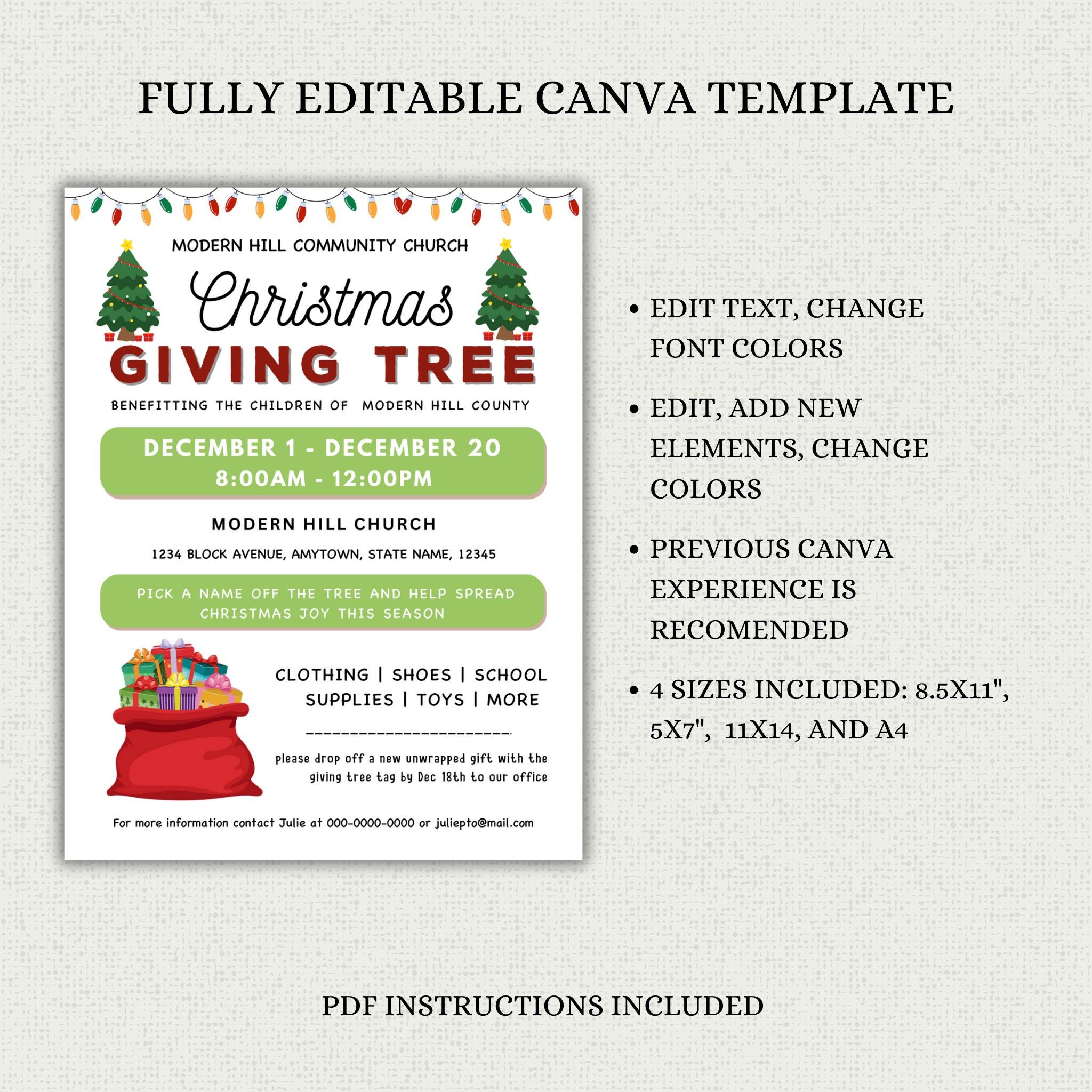Christmas Giving Tree Fundraiser Flyer & Tags Template