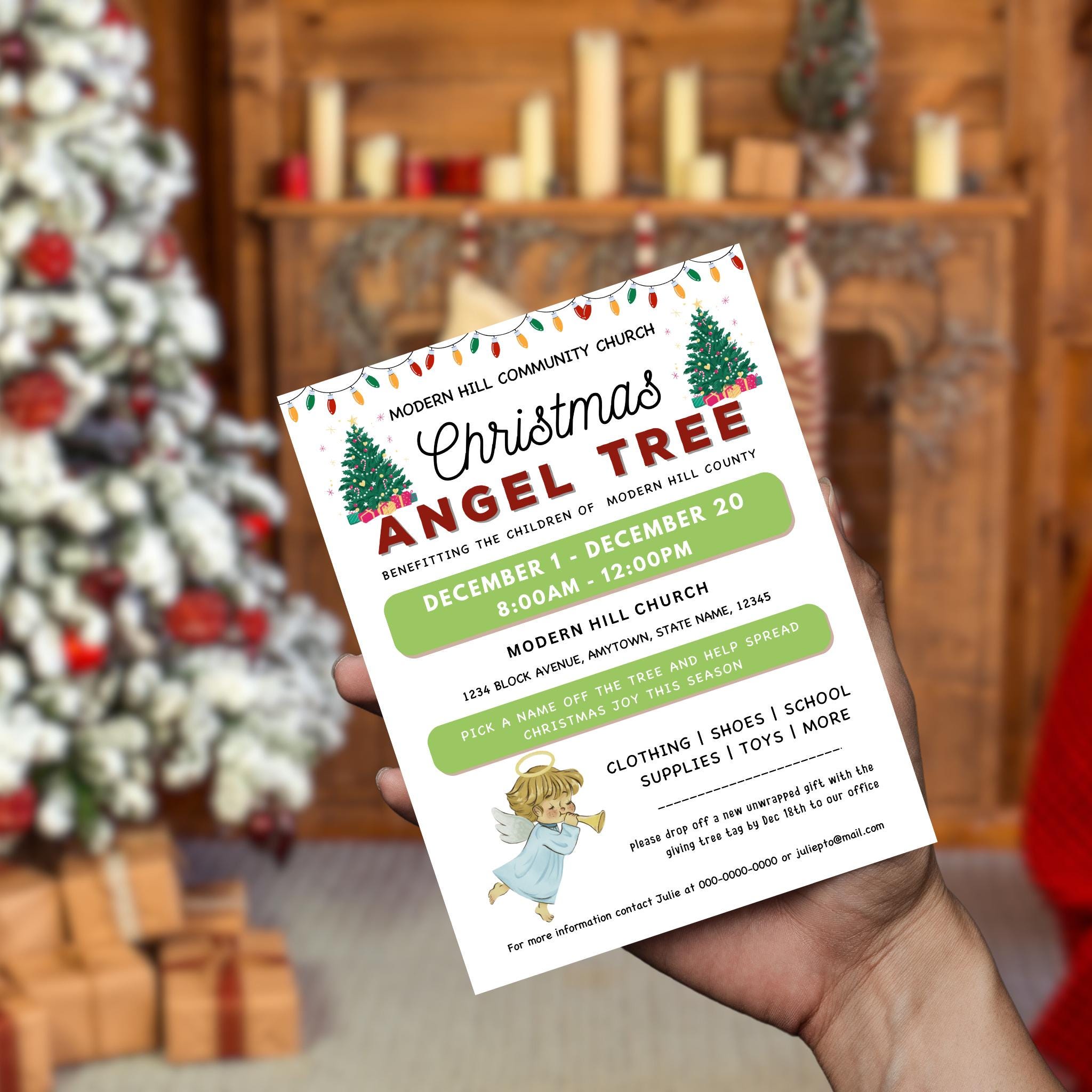 Christmas Angel Tree Fundraiser Flyer and Tags