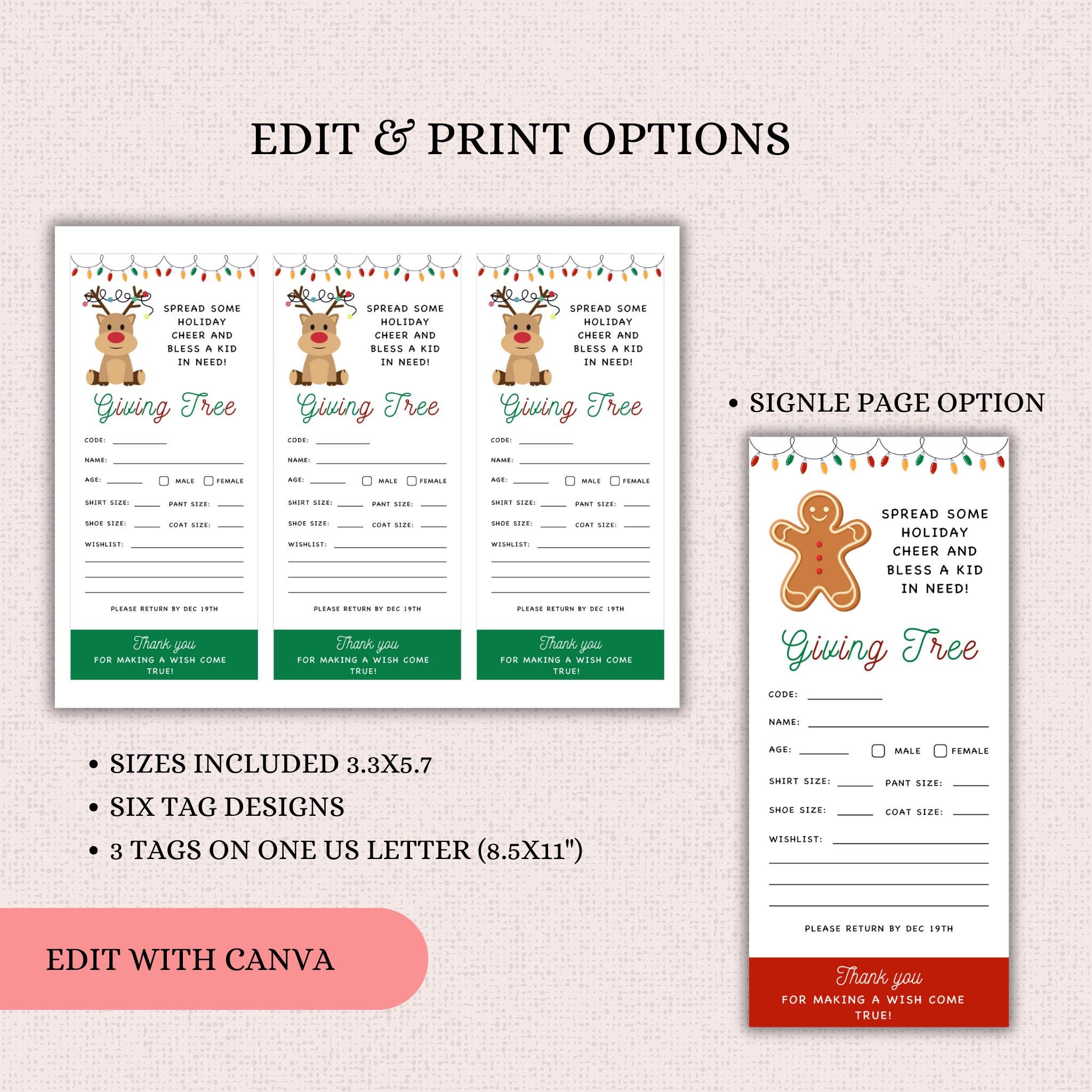 Christmas Giving Tree Tags Template