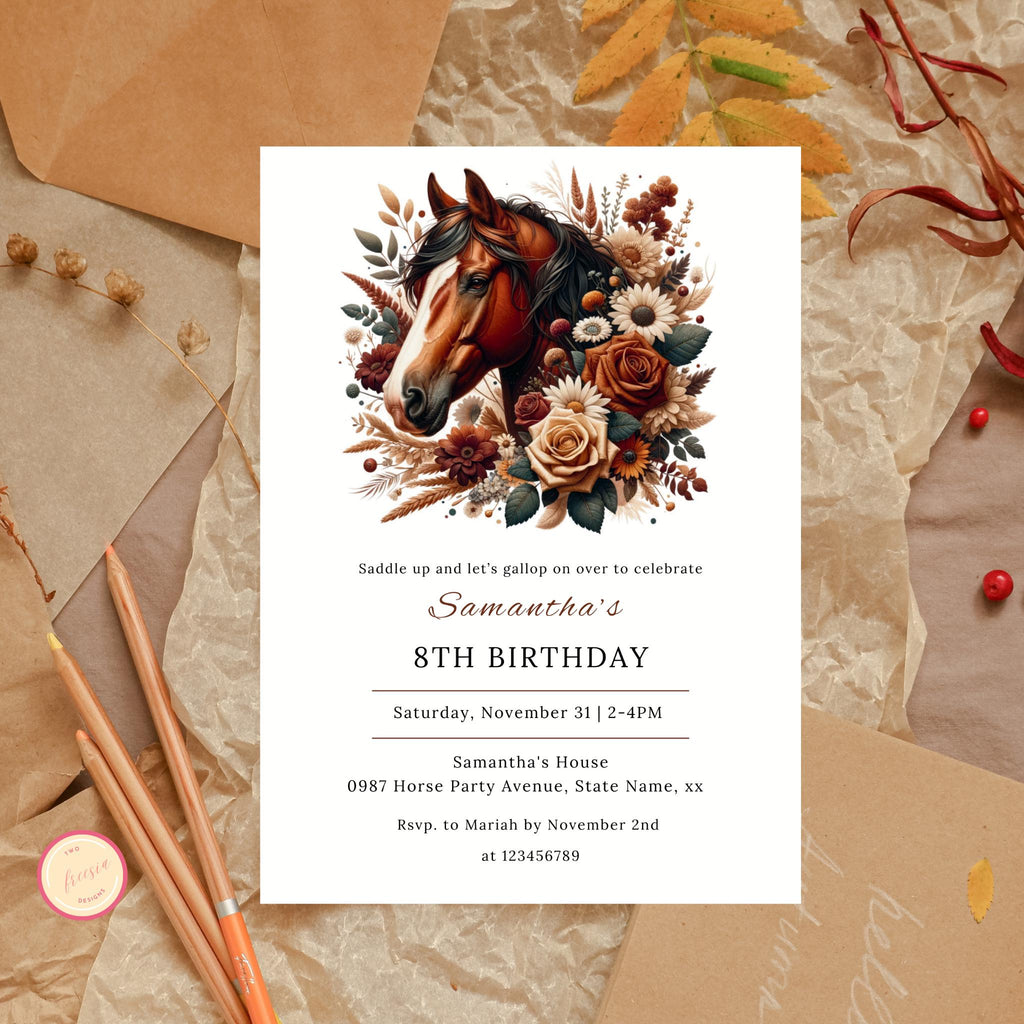 Editable Horse Birthday Invitation