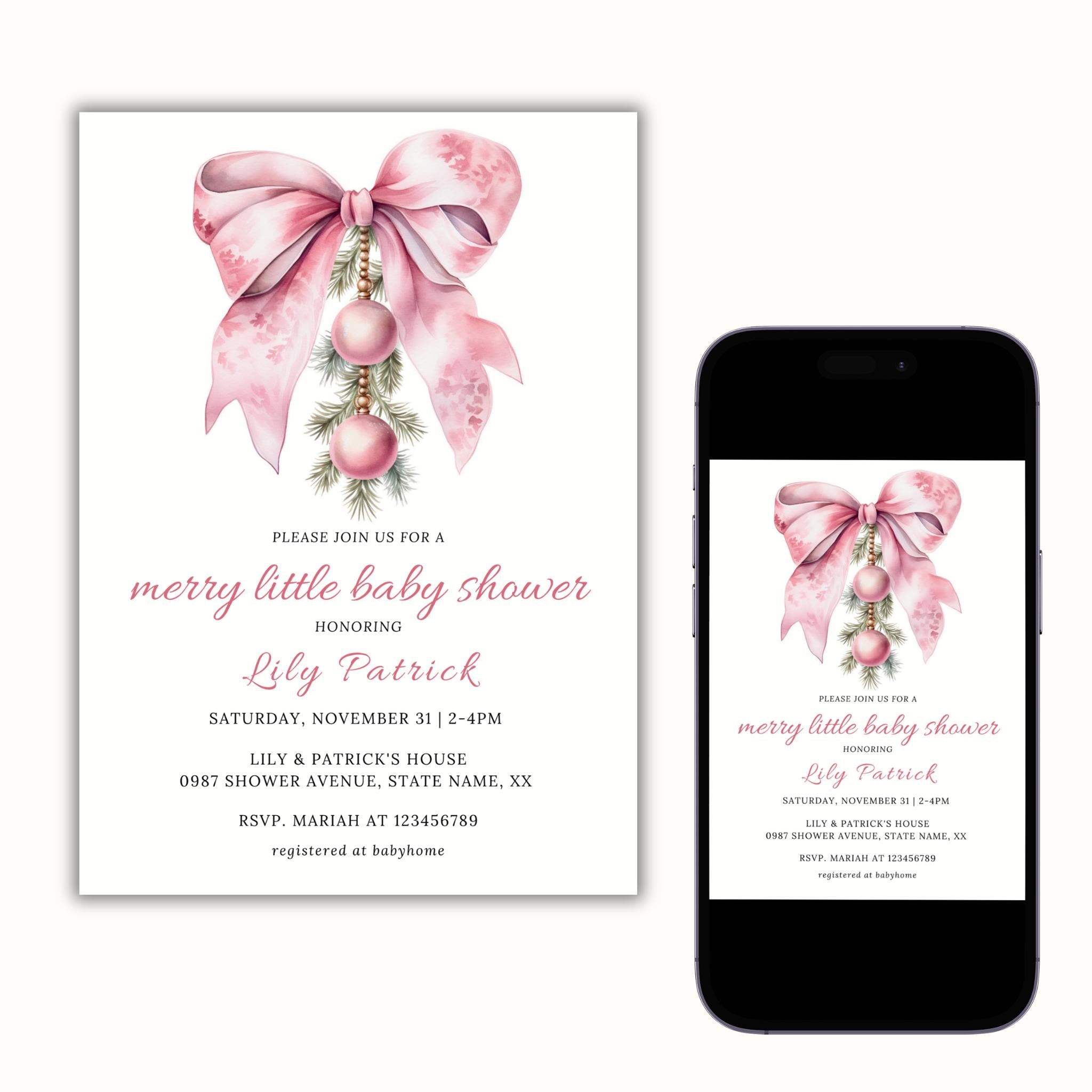 Merry Little Baby Shower Invitation | Pink