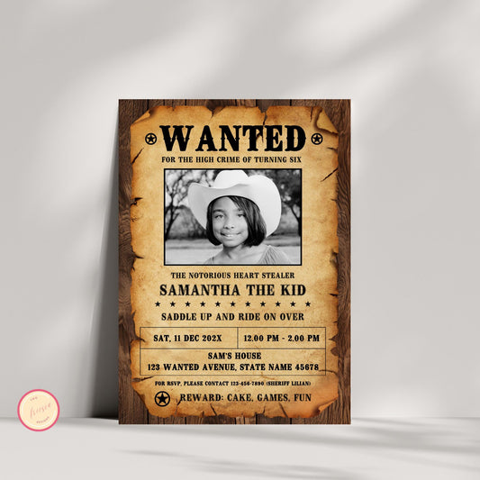Wanted Poster Invitation Template with Photo