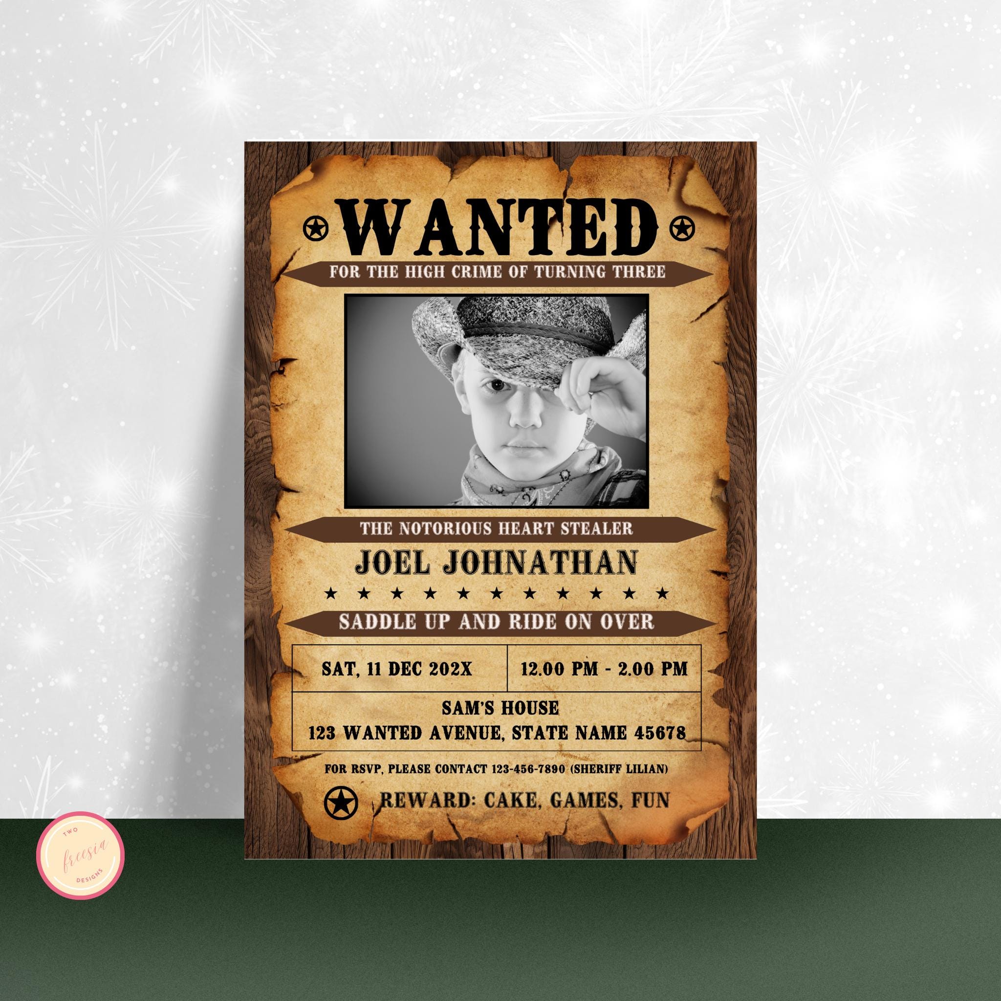 Editable Wanted Poster Invitation Template with Photo