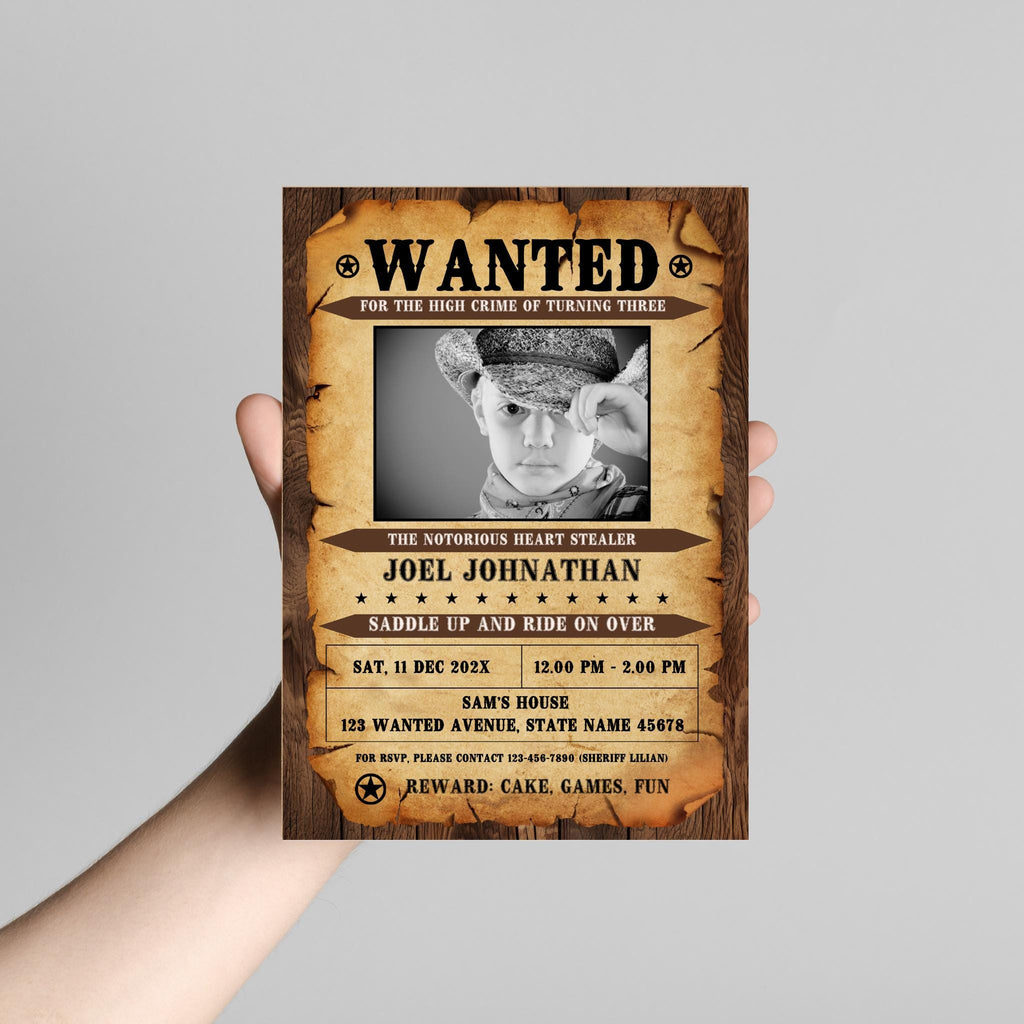 Editable Wanted Poster Invitation Template with Photo