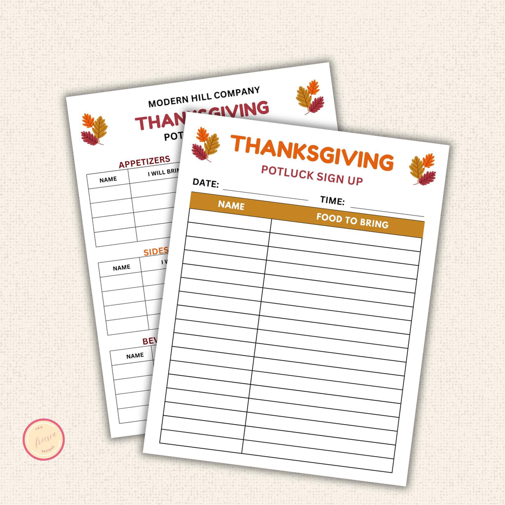 Thanksgiving Potluck Sign-up Sheet Template
