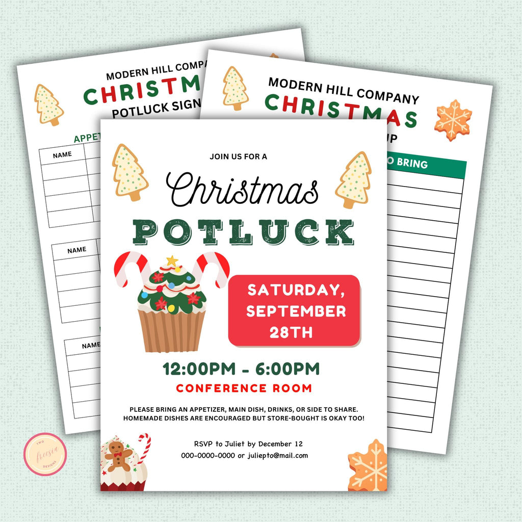 Christmas Potluck Flyer and Sign Up Form Template
