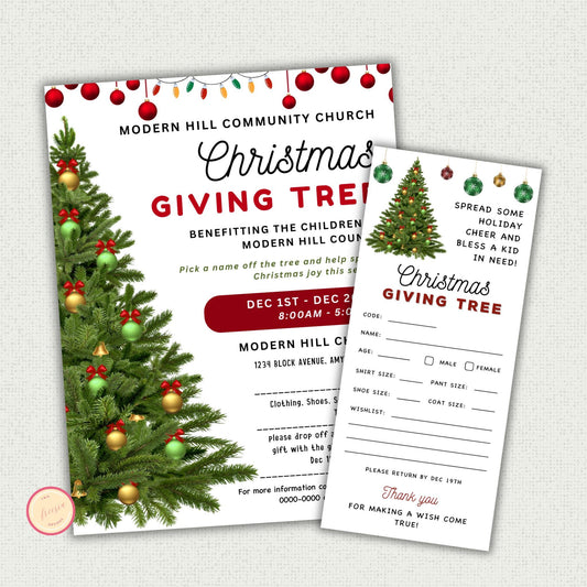 Christmas Giving Tree Fundraiser Flyer and Tags Template