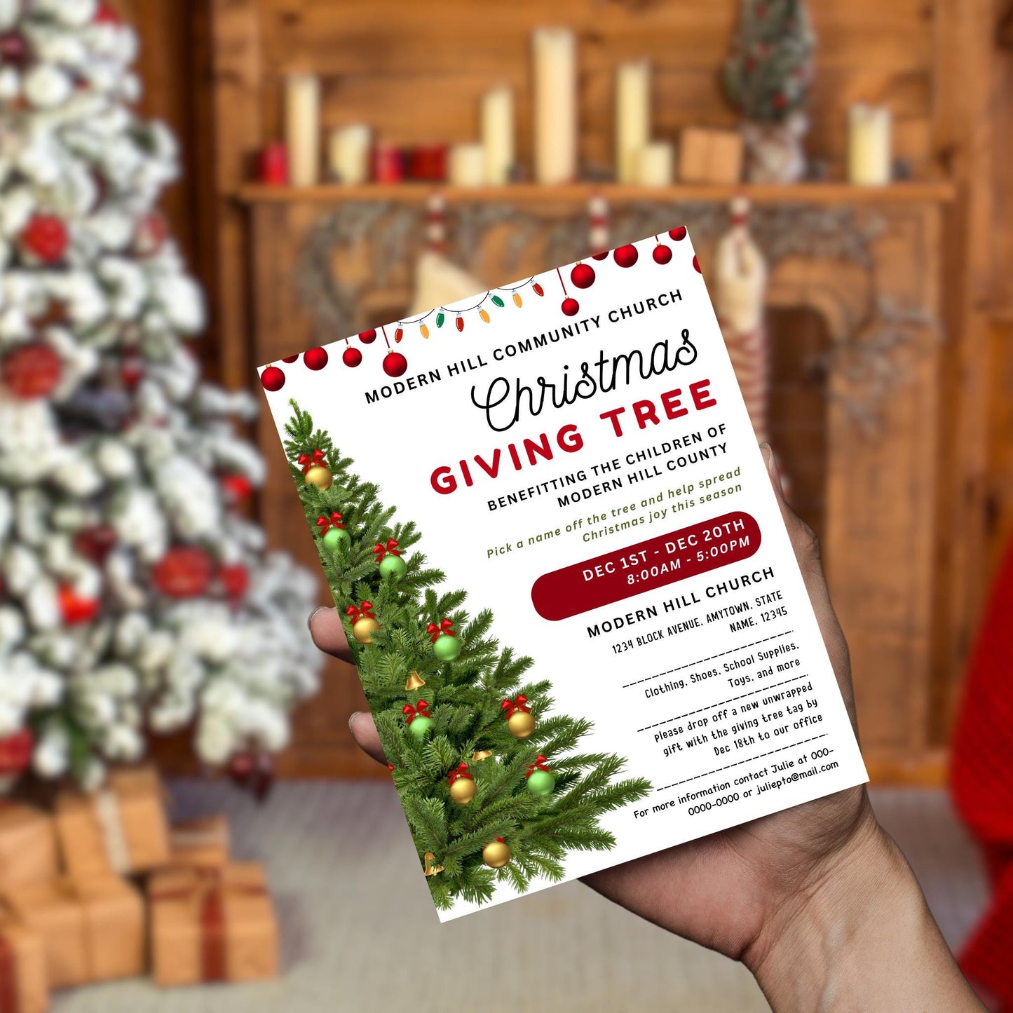 Christmas Giving Tree Fundraiser Flyer and Tags Template