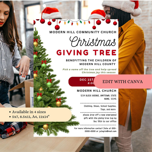 Christmas Giving Tree Fundraiser Flyer and Tags Template | Holiday ...