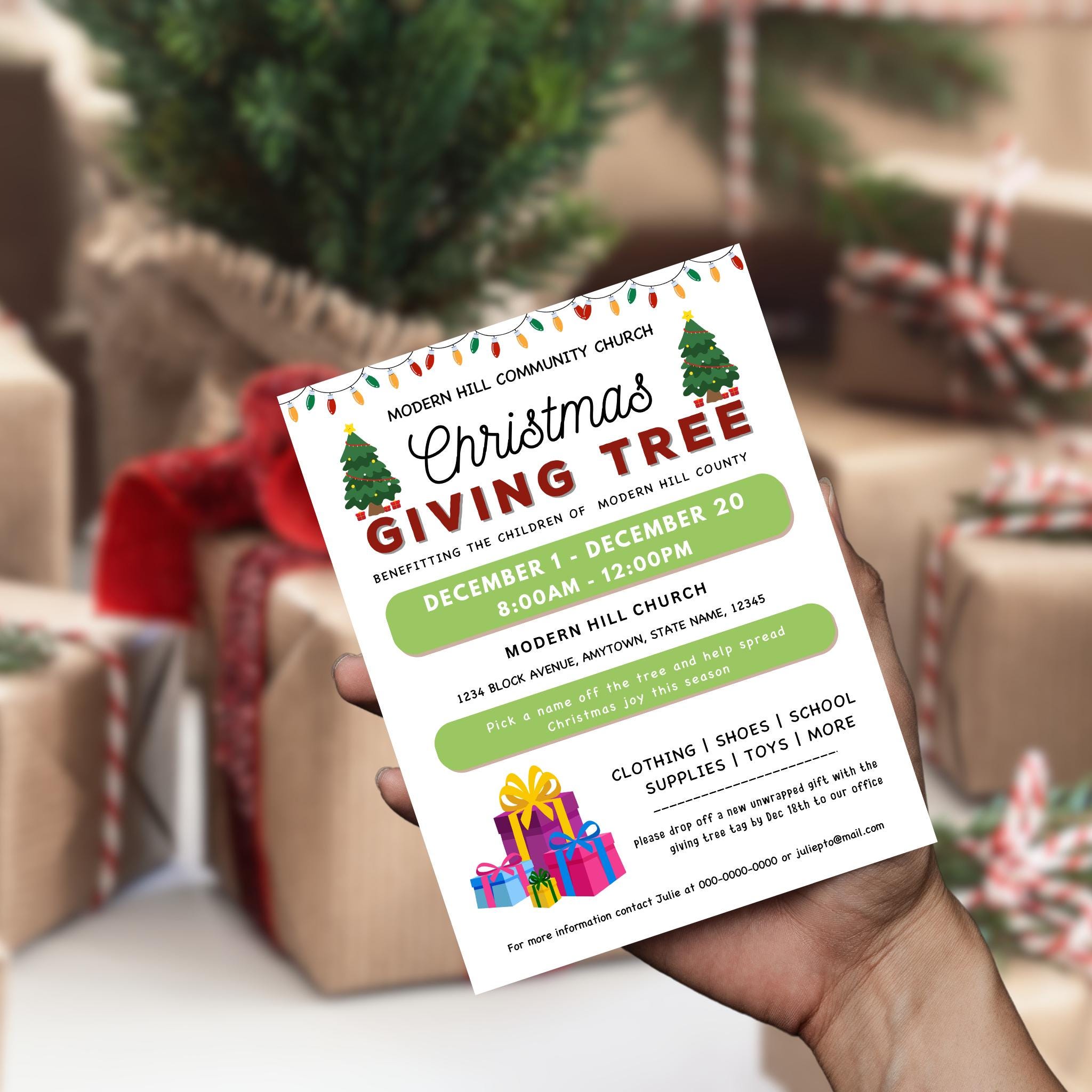 Christmas Giving Tree Fundraiser Flyer & Tags Template