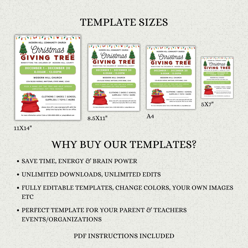 Christmas Giving Tree Fundraiser Flyer & Tags Template