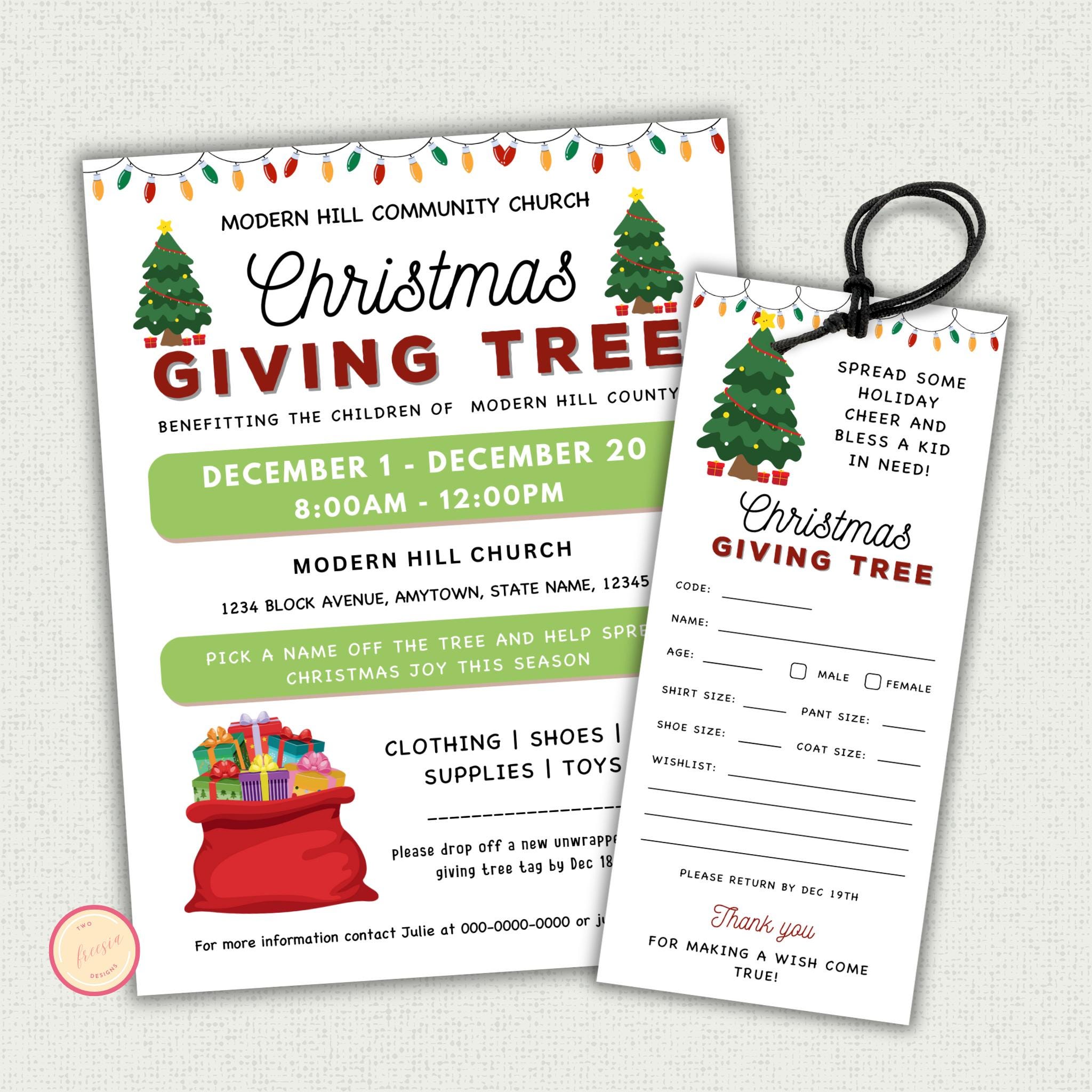 Christmas Giving Tree Fundraiser Flyer & Tags Template