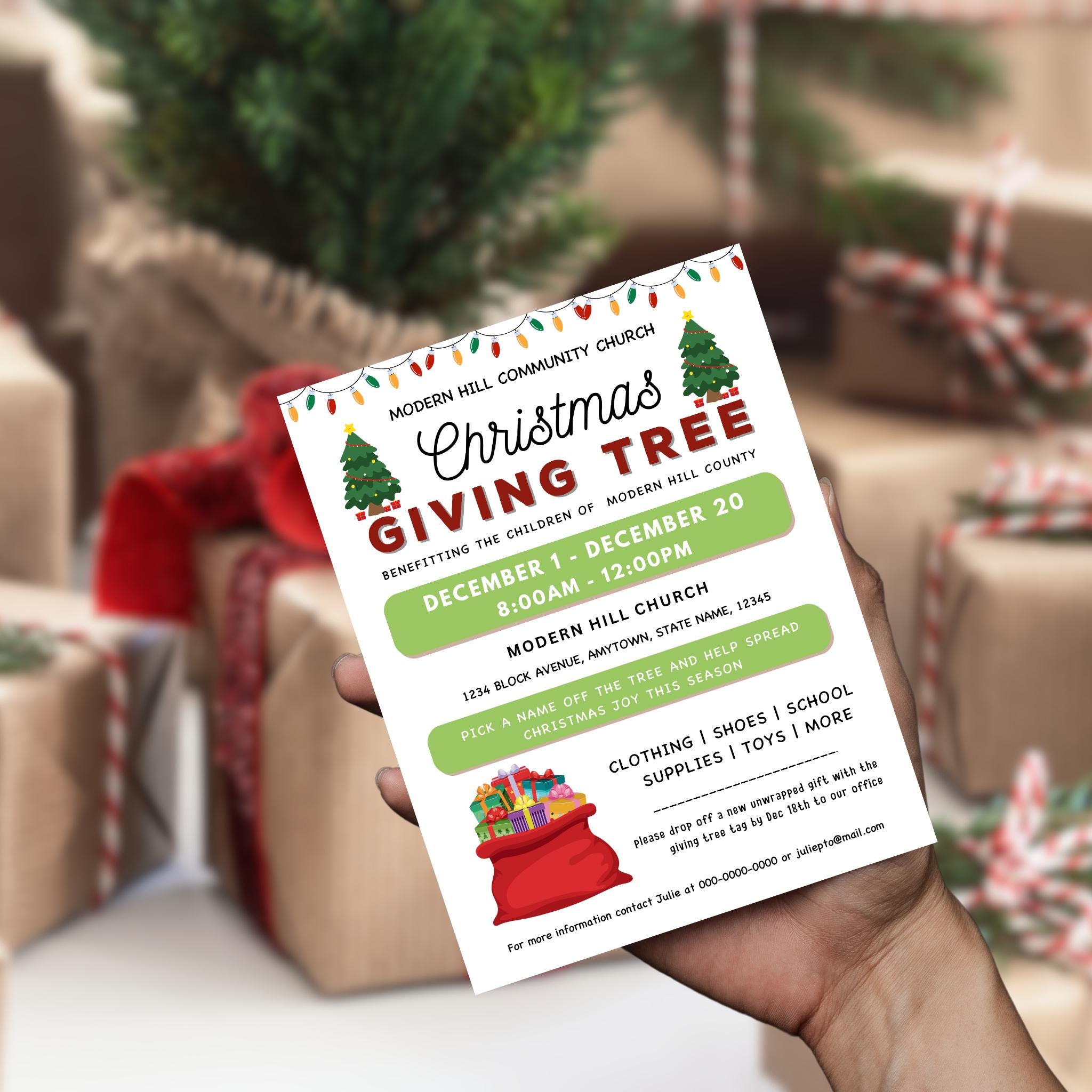 Christmas Giving Tree Fundraiser Flyer & Tags Template