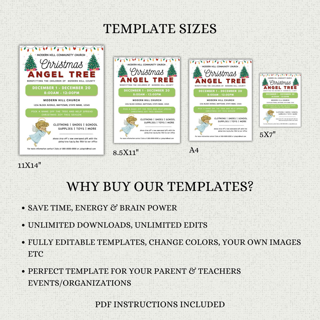 Christmas Angel Tree Fundraiser Flyer and Tags