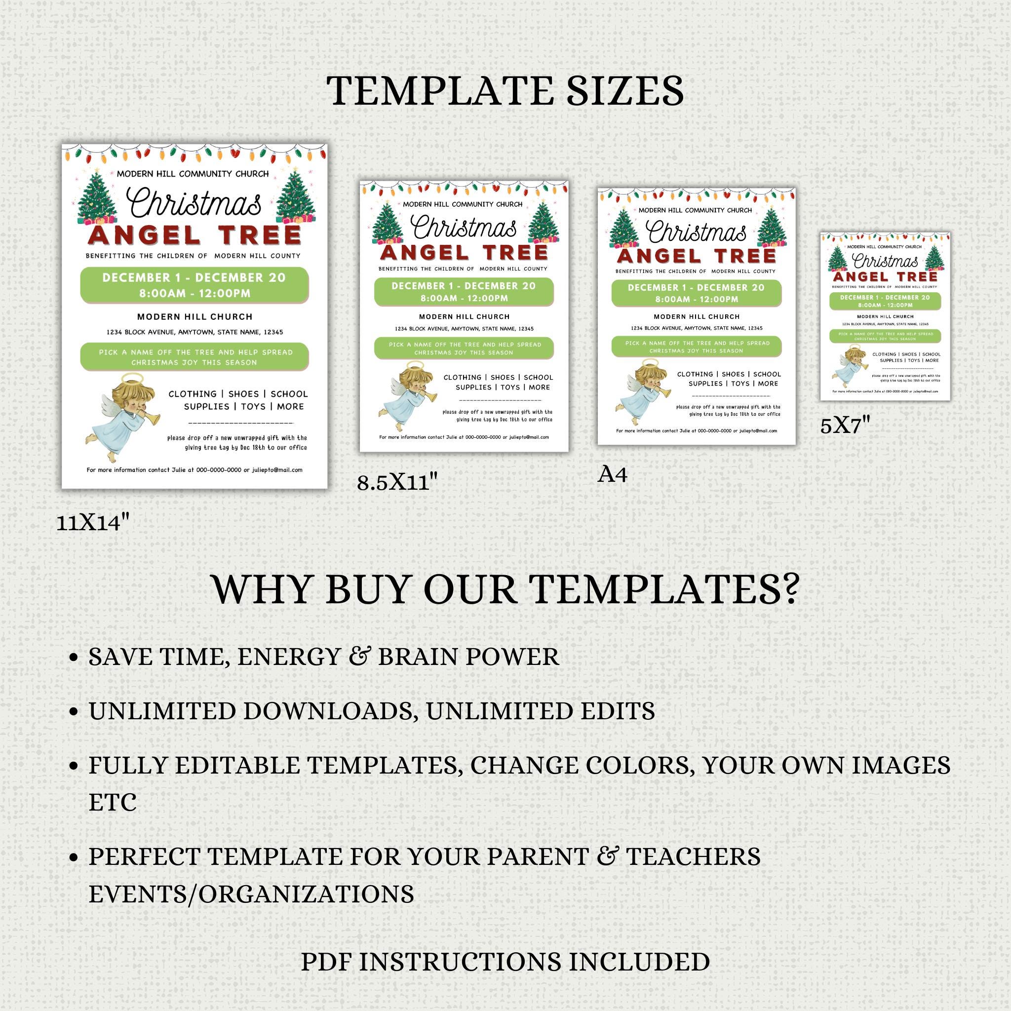 Christmas Angel Tree Fundraiser Flyer and Tags