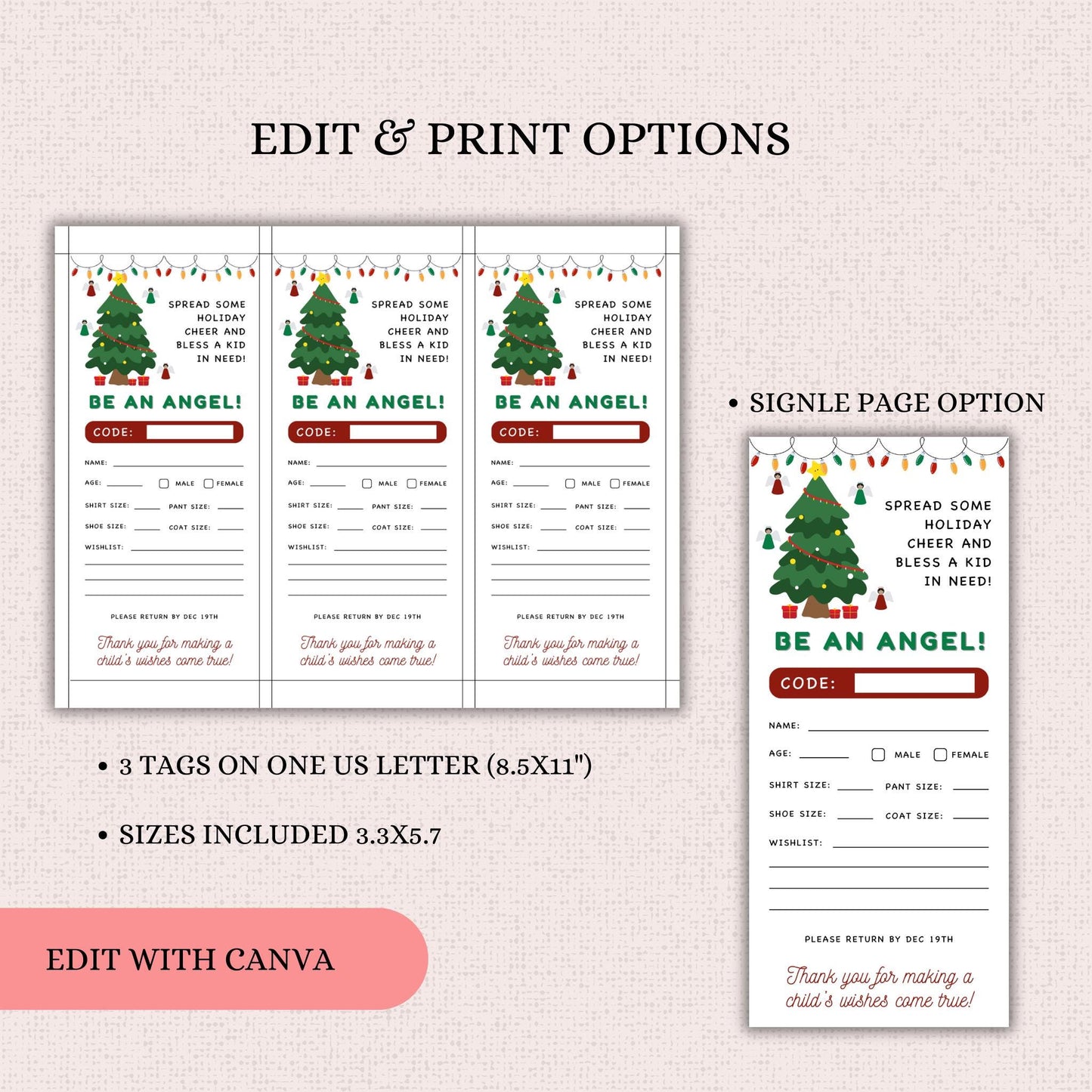 Christmas  Angel Tree Gift Tags