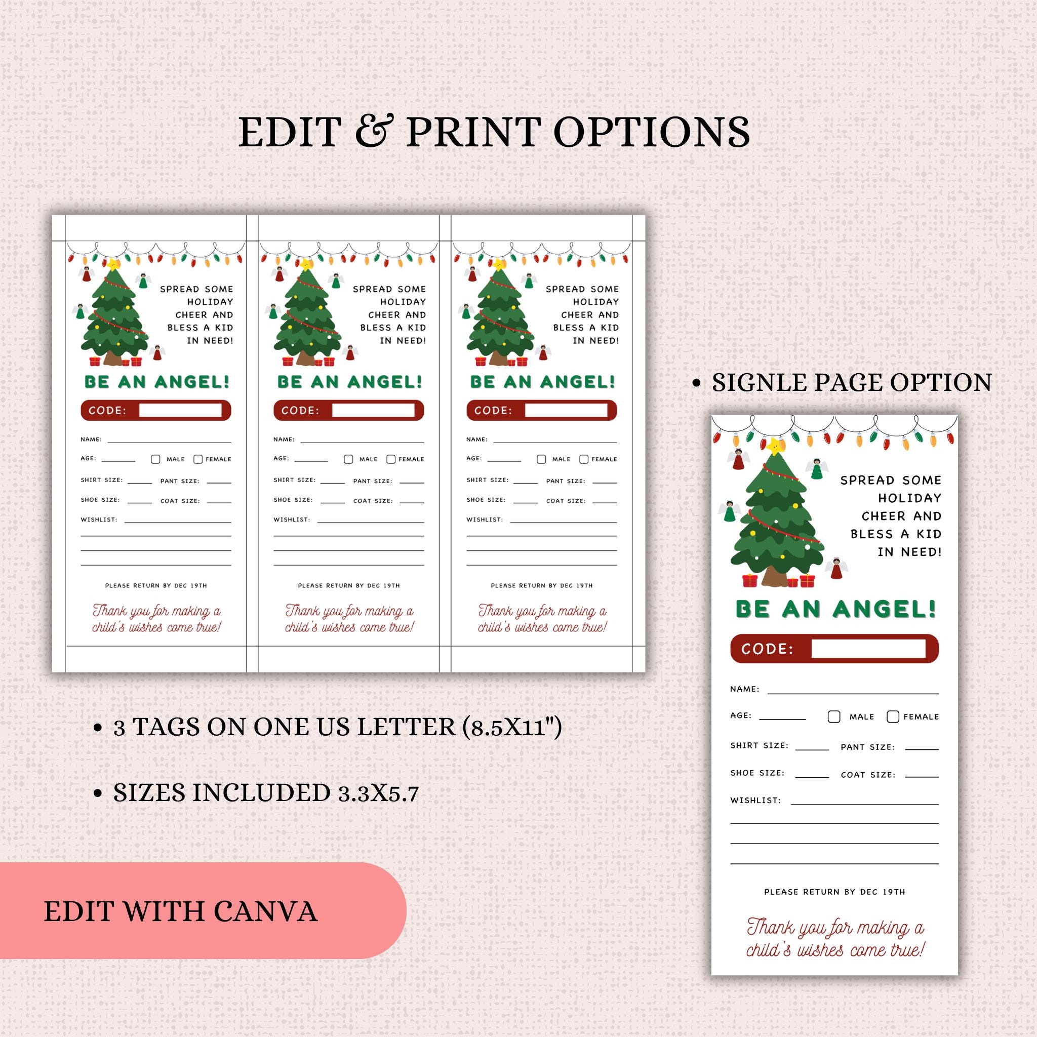 Christmas  Angel Tree Gift Tags