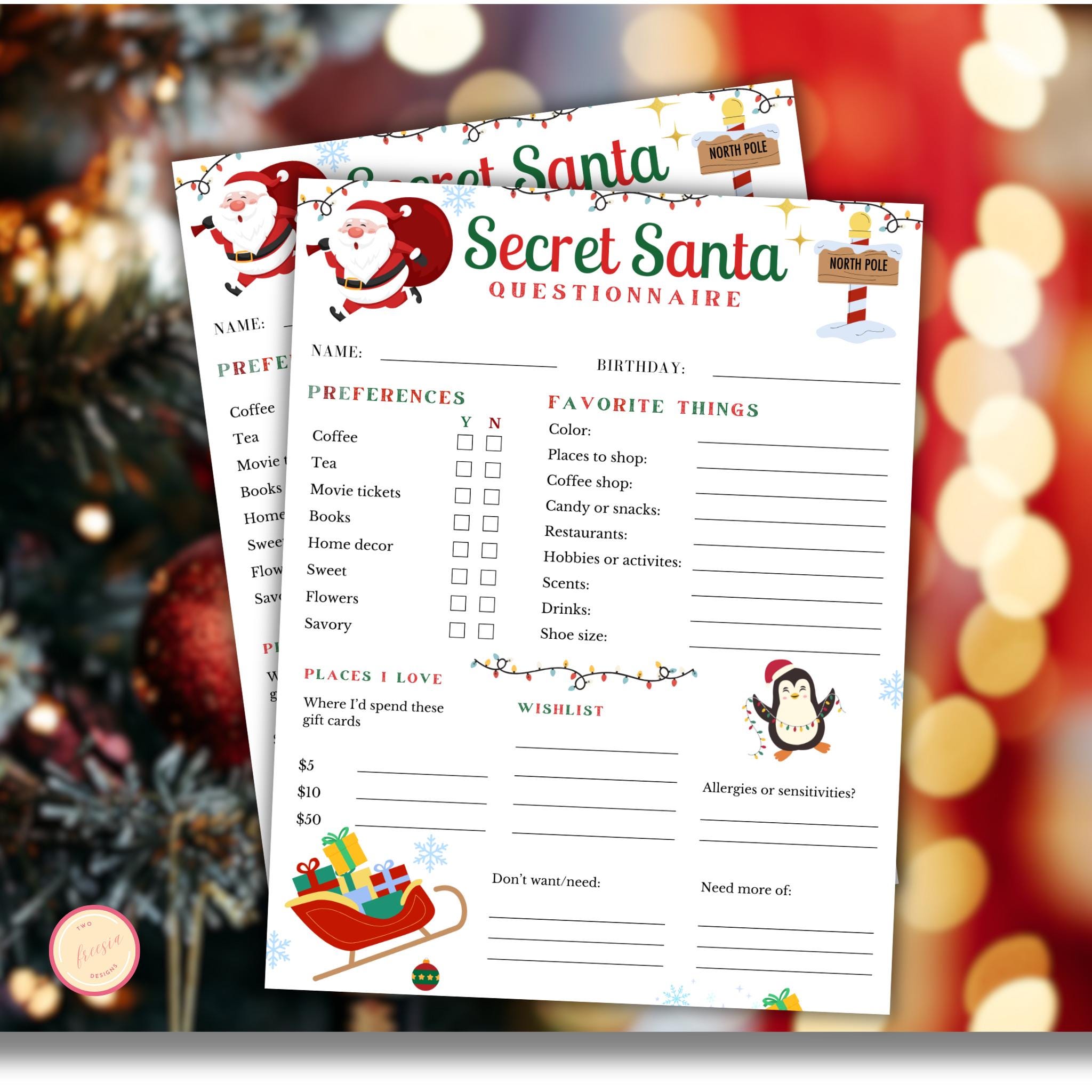 Editable Secret Santa Questionnaire Printable