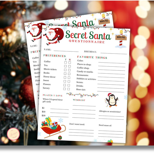 Editable Secret Santa Questionnaire Printable