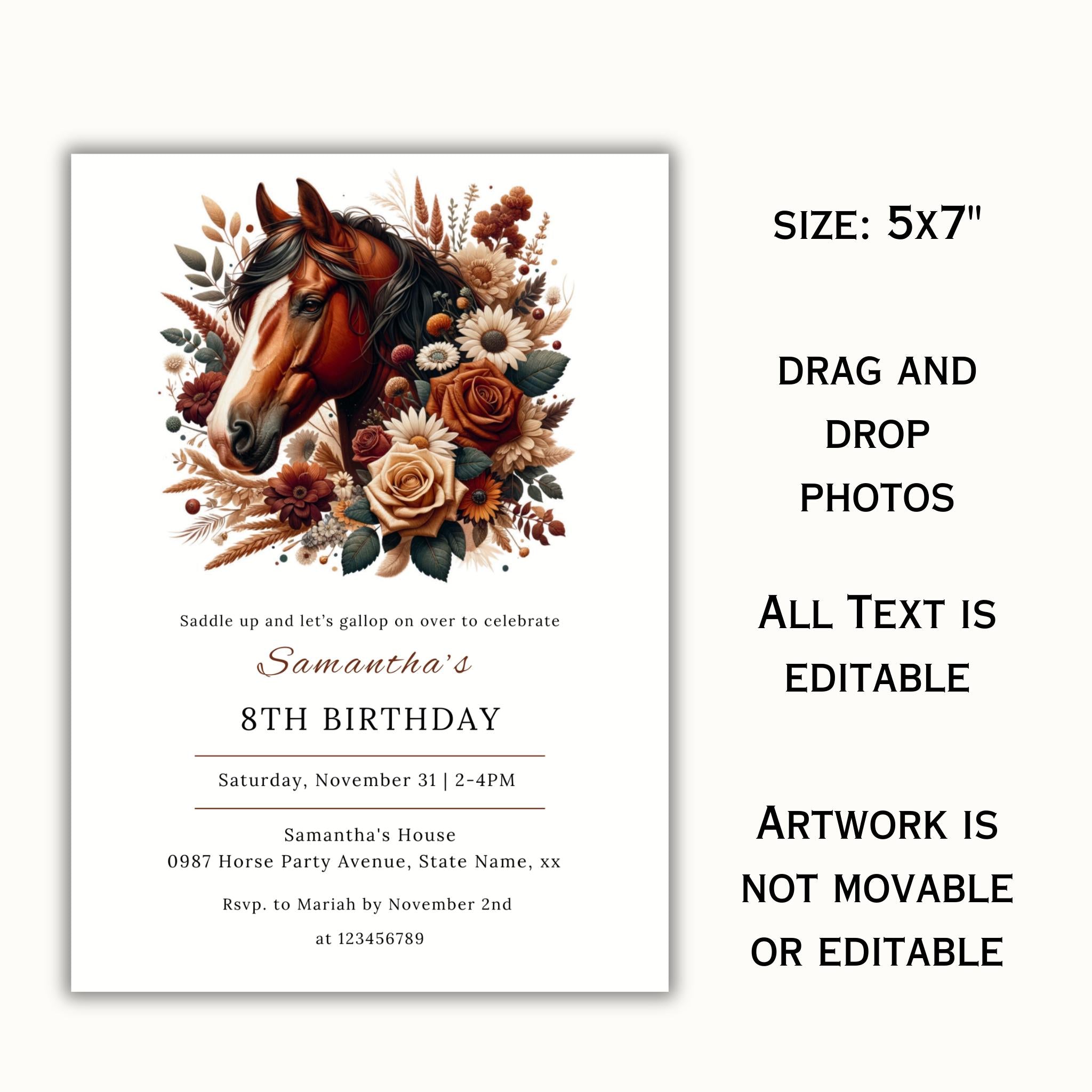 Editable Horse Birthday Invitation