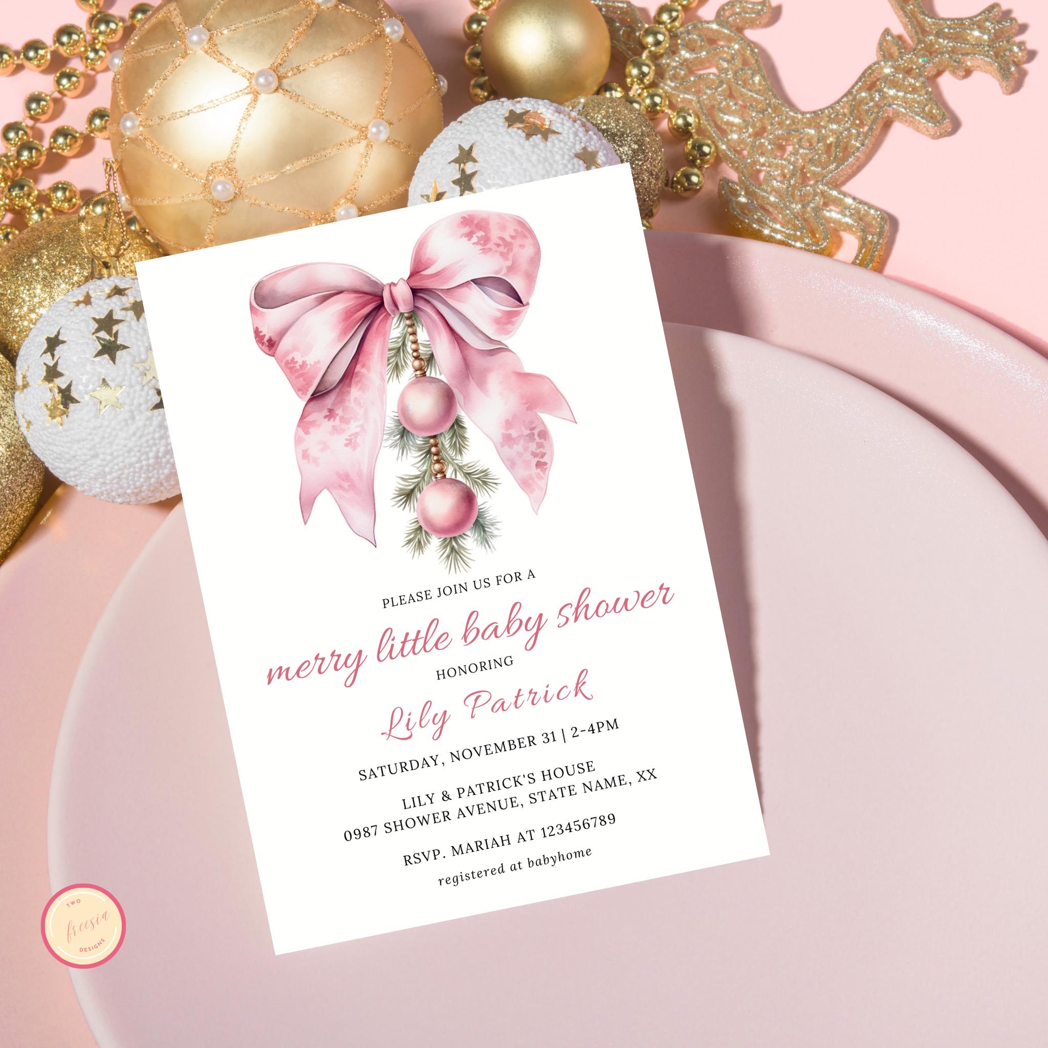 Merry Little Baby Shower Invitation | Pink