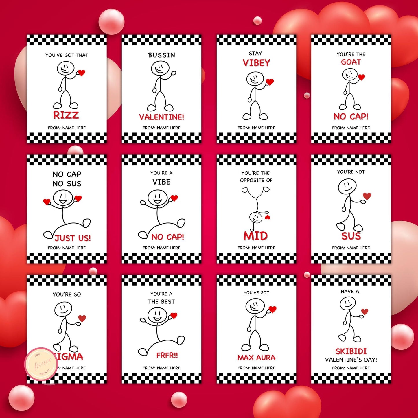 Editable Gen Z Slang Valentine Cards