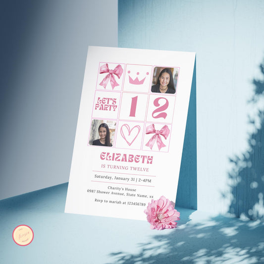 Pink Coquette 12th Girl Birthday Invitation