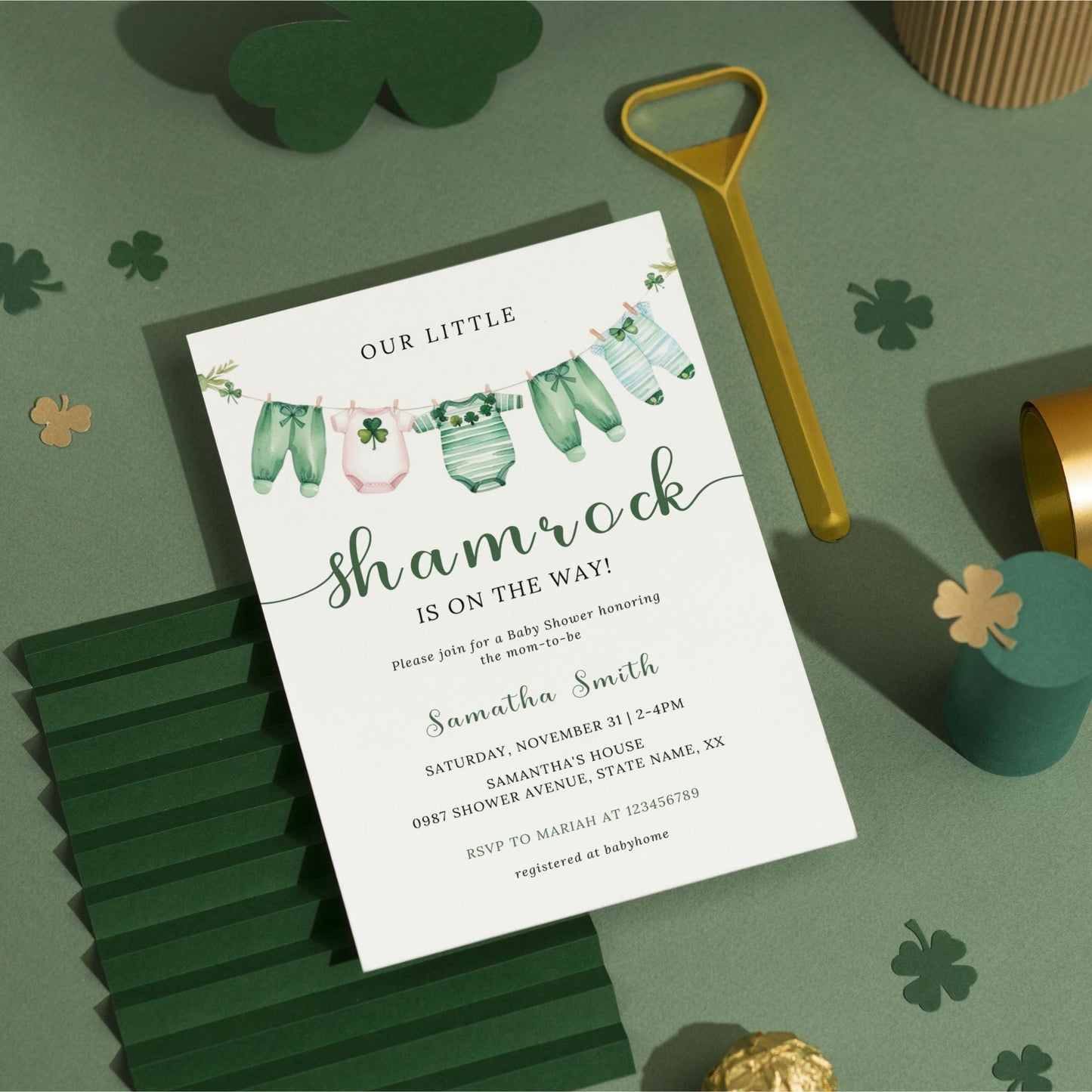 Our Little Shamrock Baby Shower Invitation Bundle