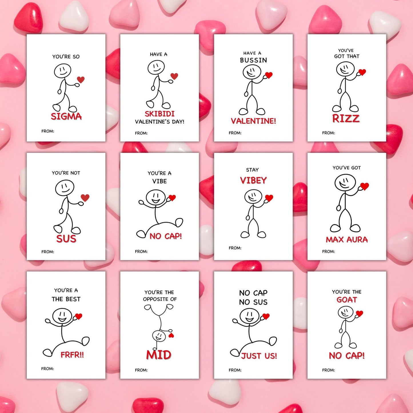 Gen Z Slang Valentine Cards | Ready to Print