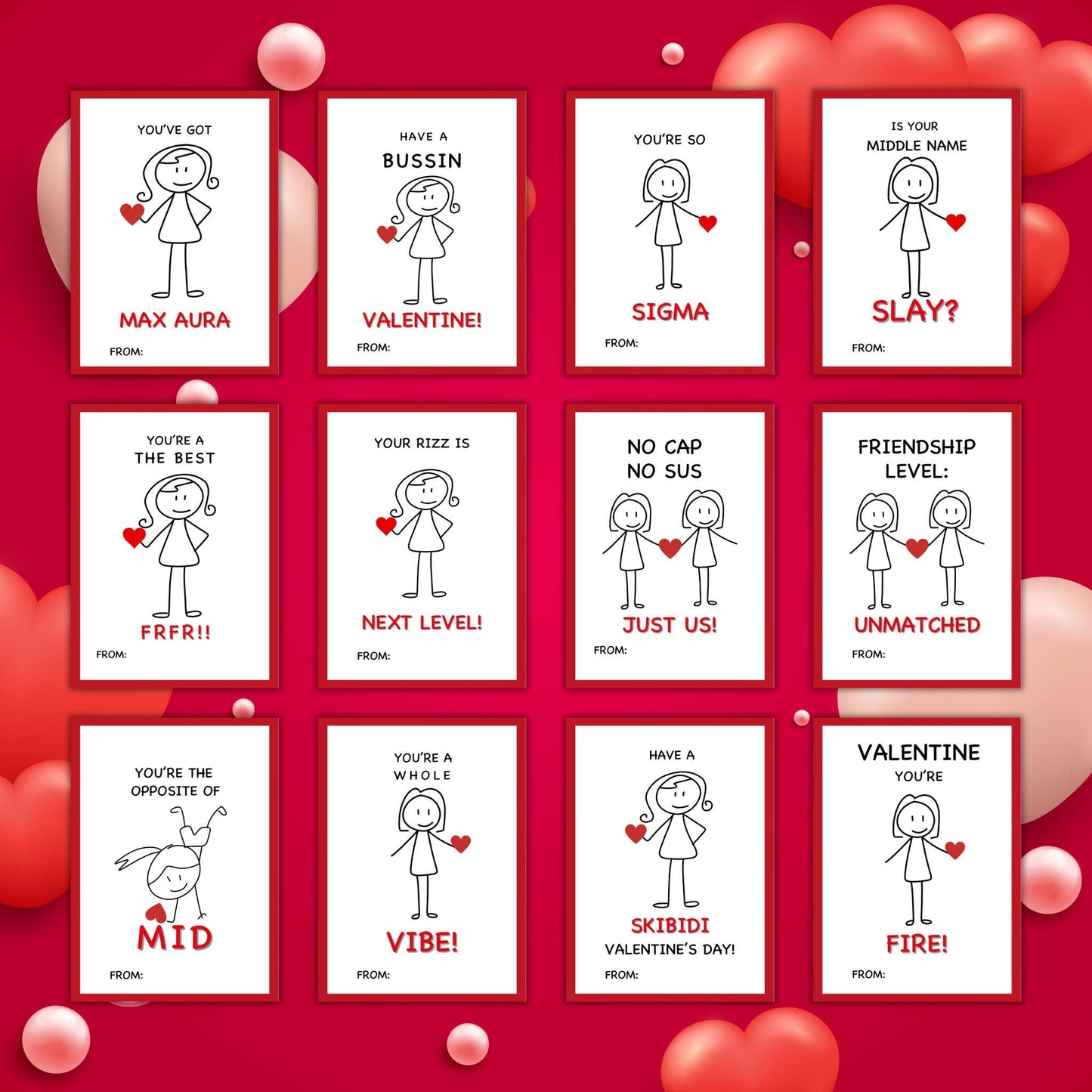 Gen Z Slang Valentine Cards, Funny Printable Classroom Valentine, Kids Tween Valentine's Day Gift, Tween Girl Valentine, Middle School Card