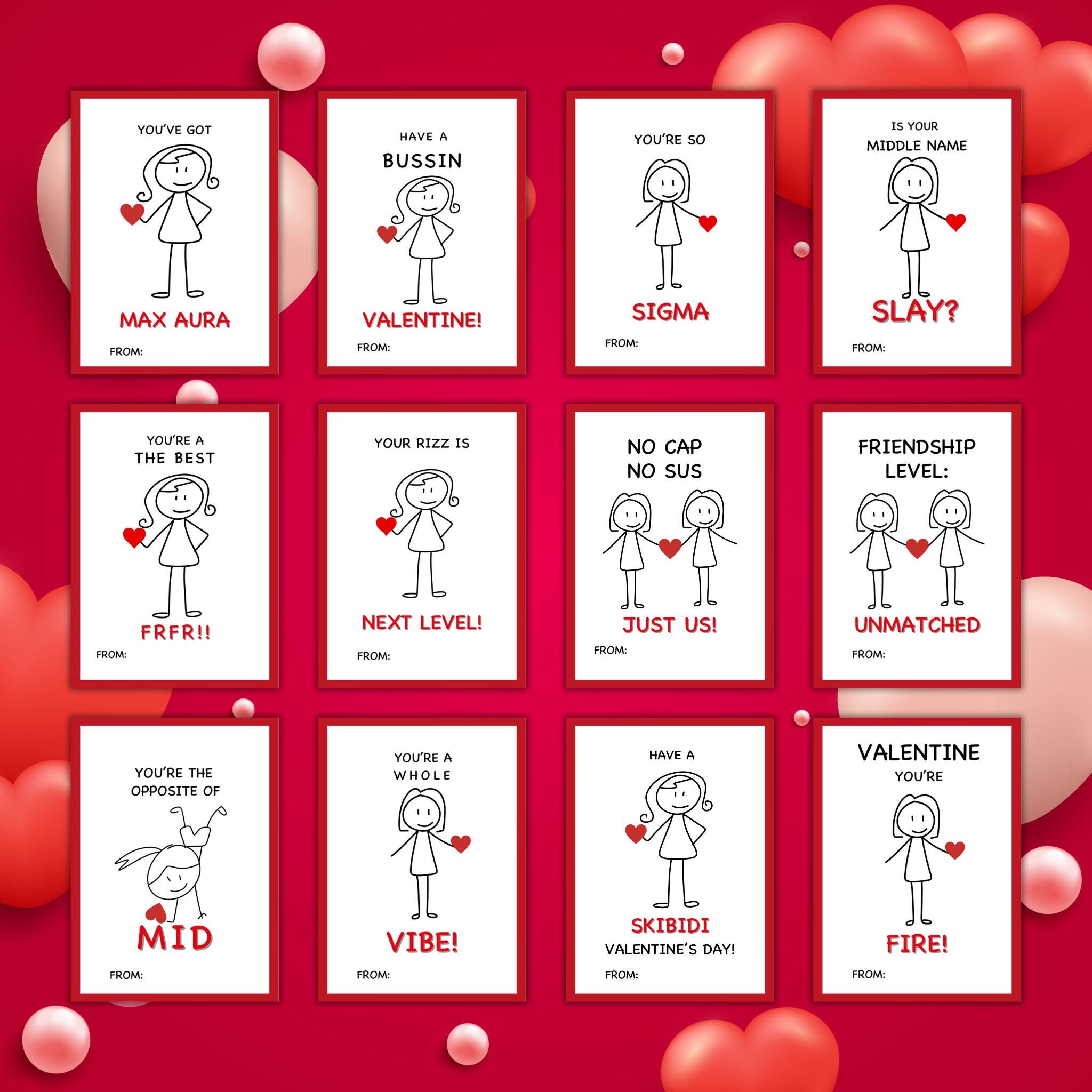Gen Z Slang Valentine Cards, Funny Printable Classroom Valentine, Kids Tween Valentine's Day Gift, Tween Girl Valentine, Middle School Card