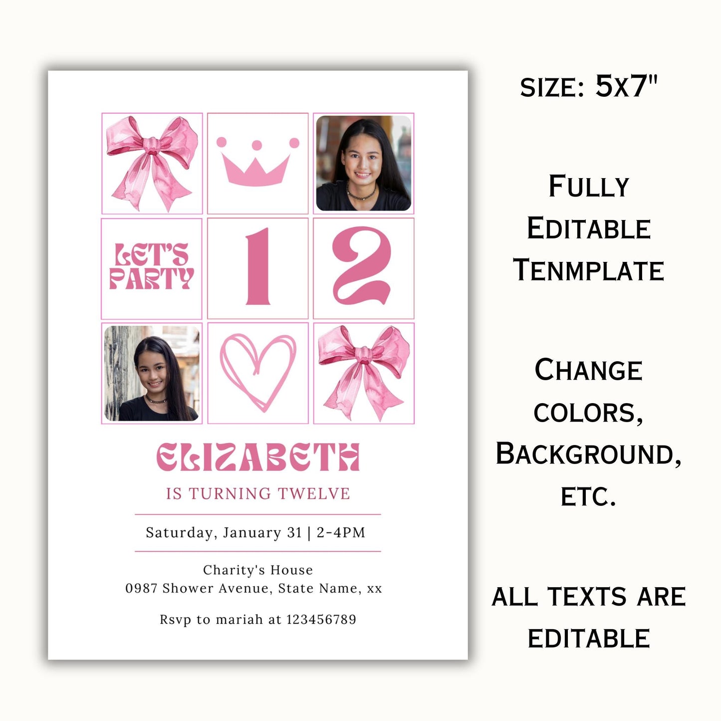 Pink Coquette 12th Girl Birthday Invitation