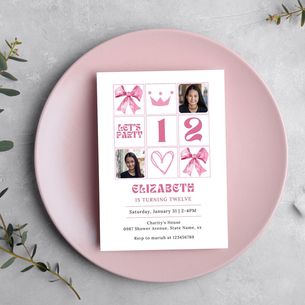 Pink Coquette 12th Girl Birthday Invitation