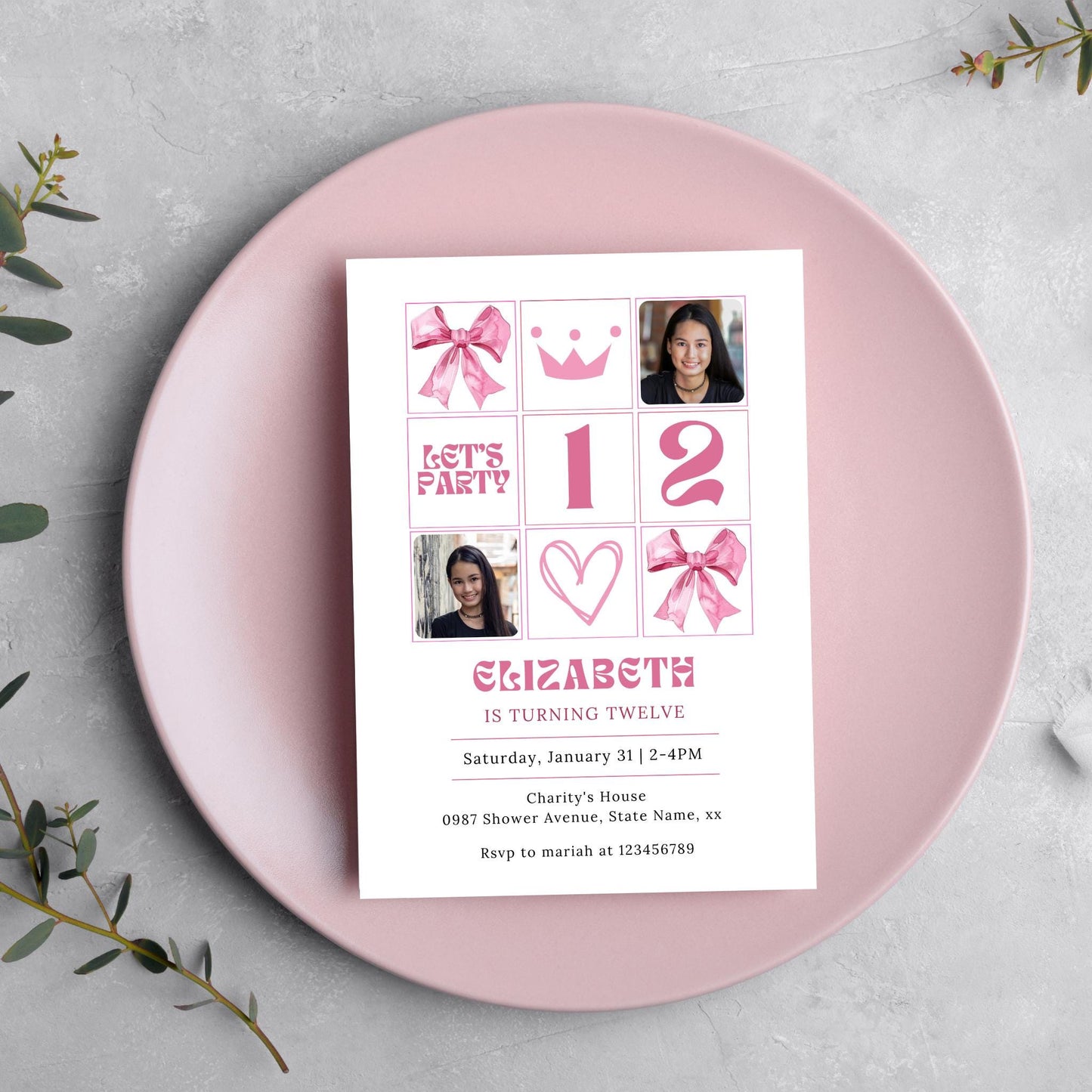 Pink Coquette 12th Girl Birthday Invitation