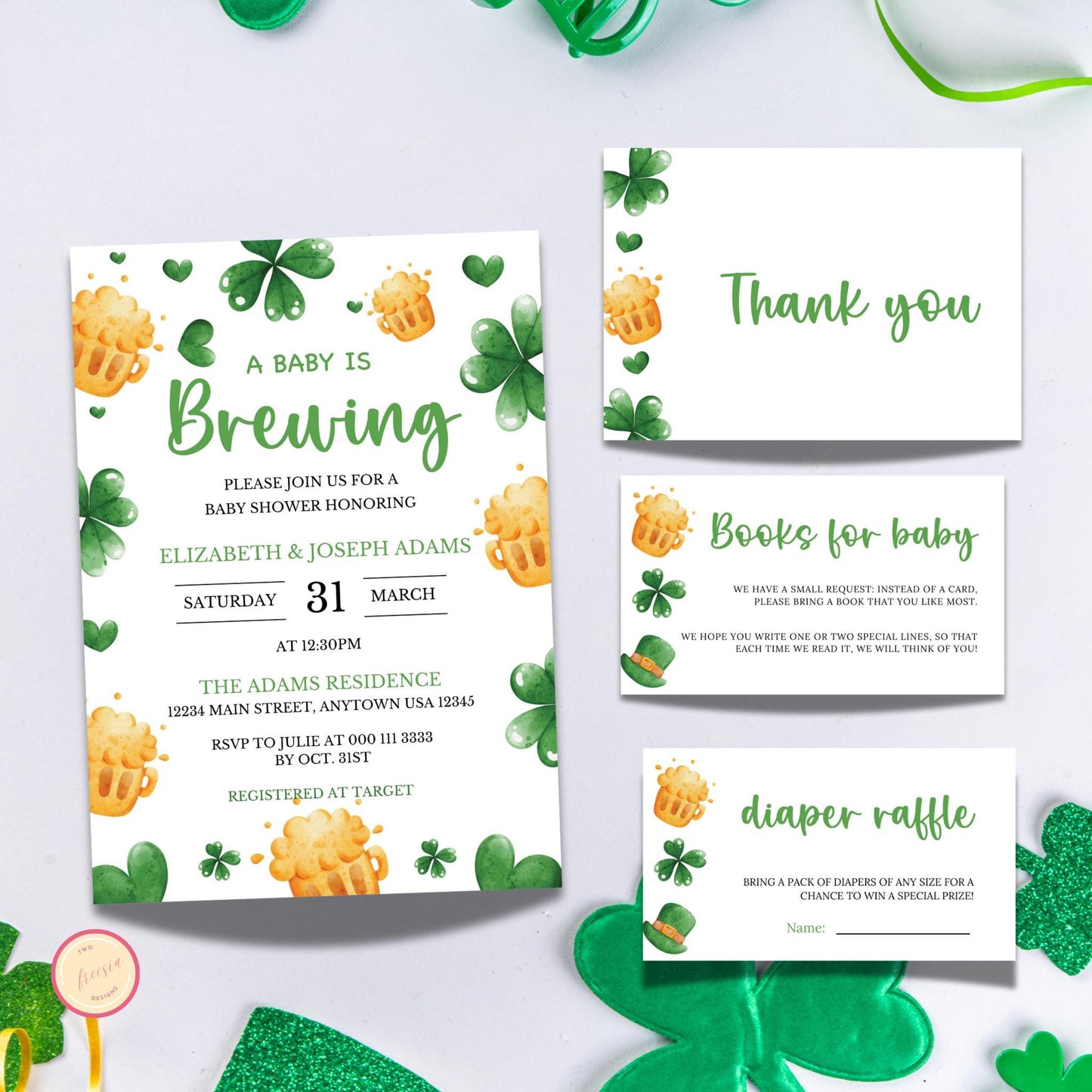 A Baby is Brewing - Editable St Patrick's Baby Shower Invitation Bundle