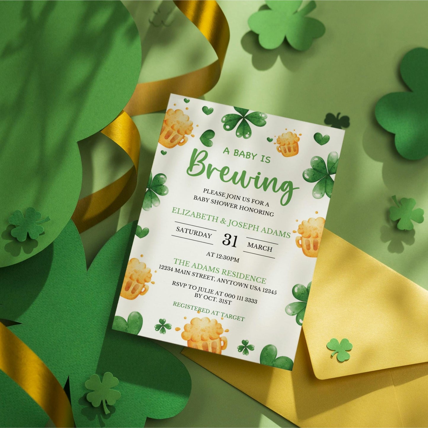 A Baby is Brewing - Editable St Patrick's Baby Shower Invitation Bundle