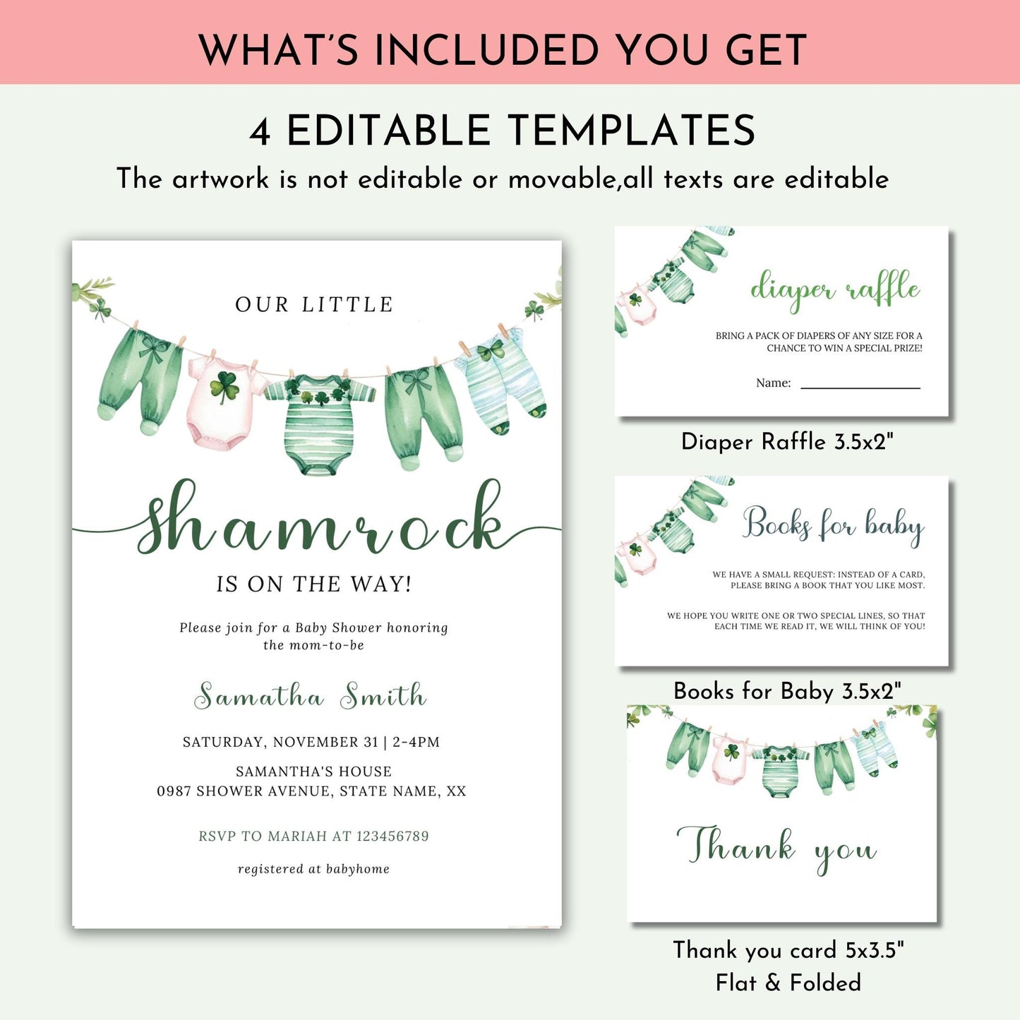 Our Little Shamrock Baby Shower Invitation Bundle