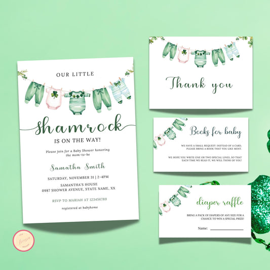 Our Little Shamrock Baby Shower Invitation Bundle