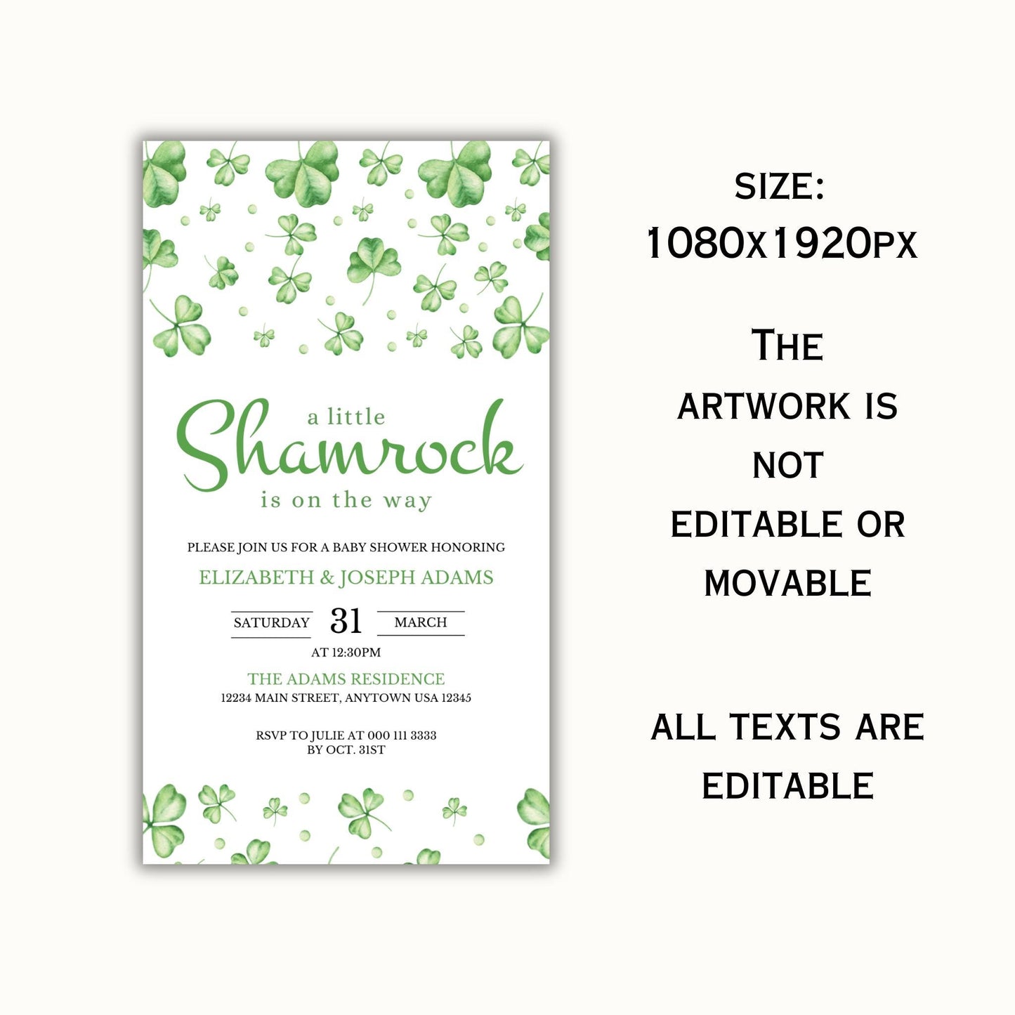 A Little Shamrock is on the Way Mobile Invitation - St Patrick's Day Baby Shower