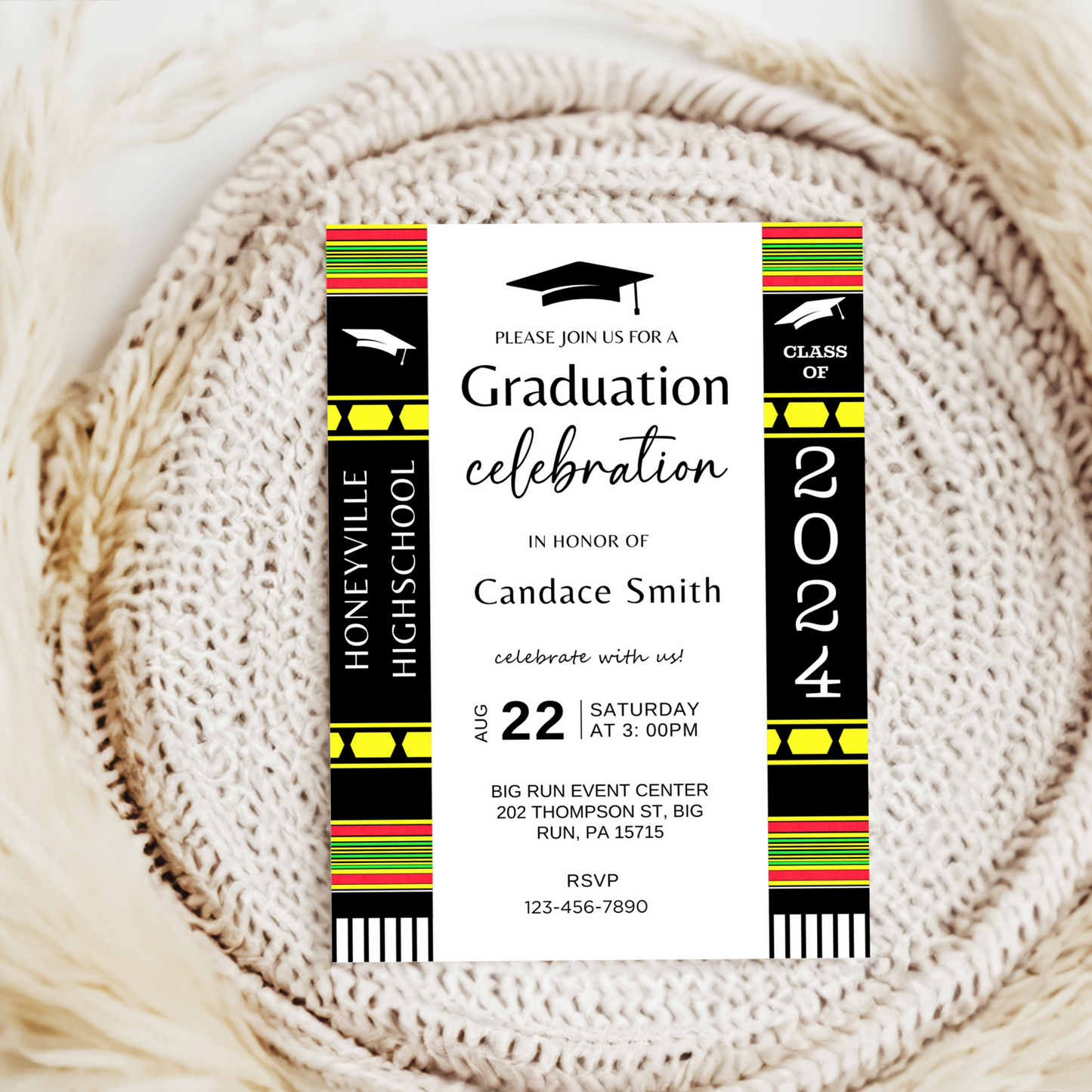 Editable Graduation Invitation Template - Kente Inspired