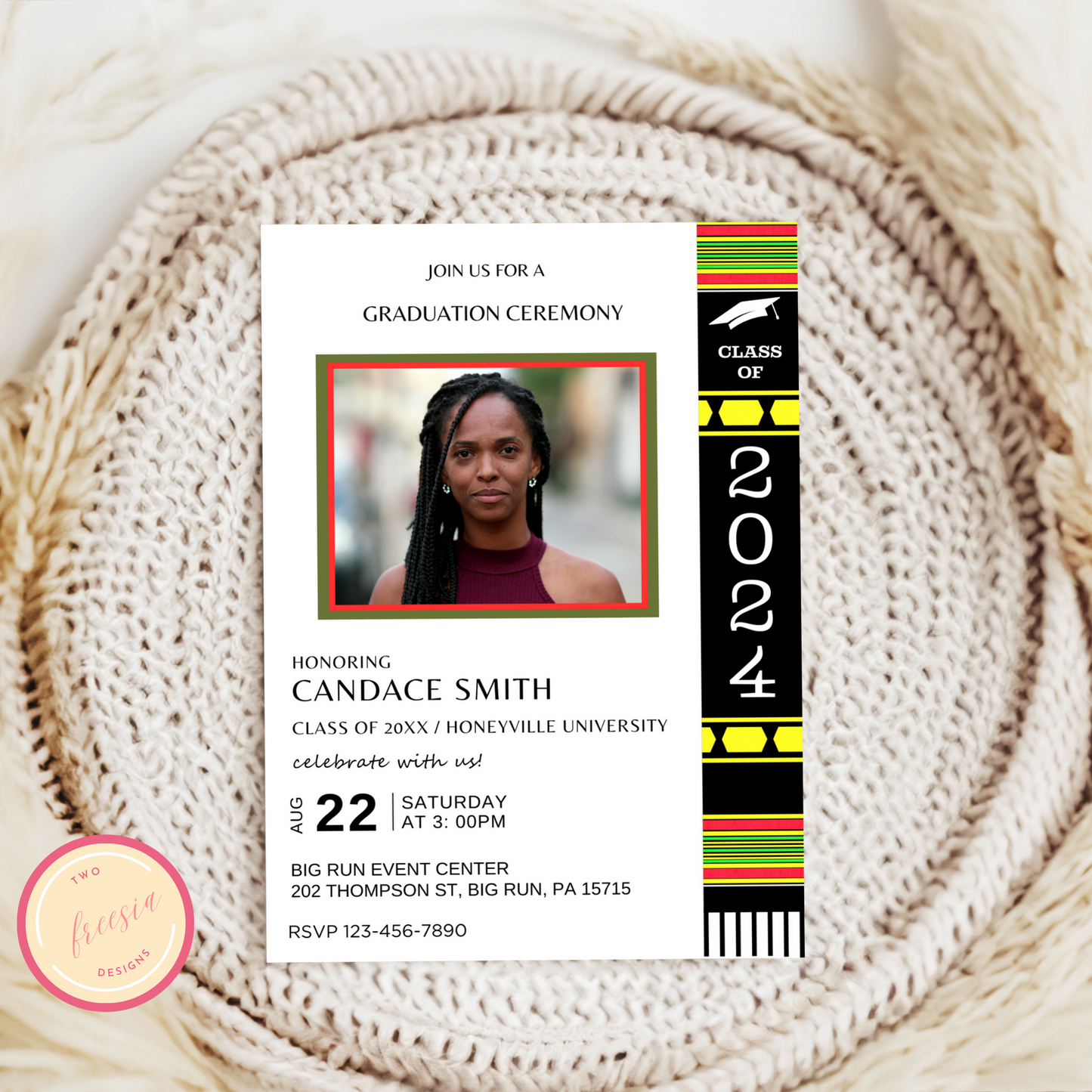 Kente Inspired Graduation Invitation - Editable Template