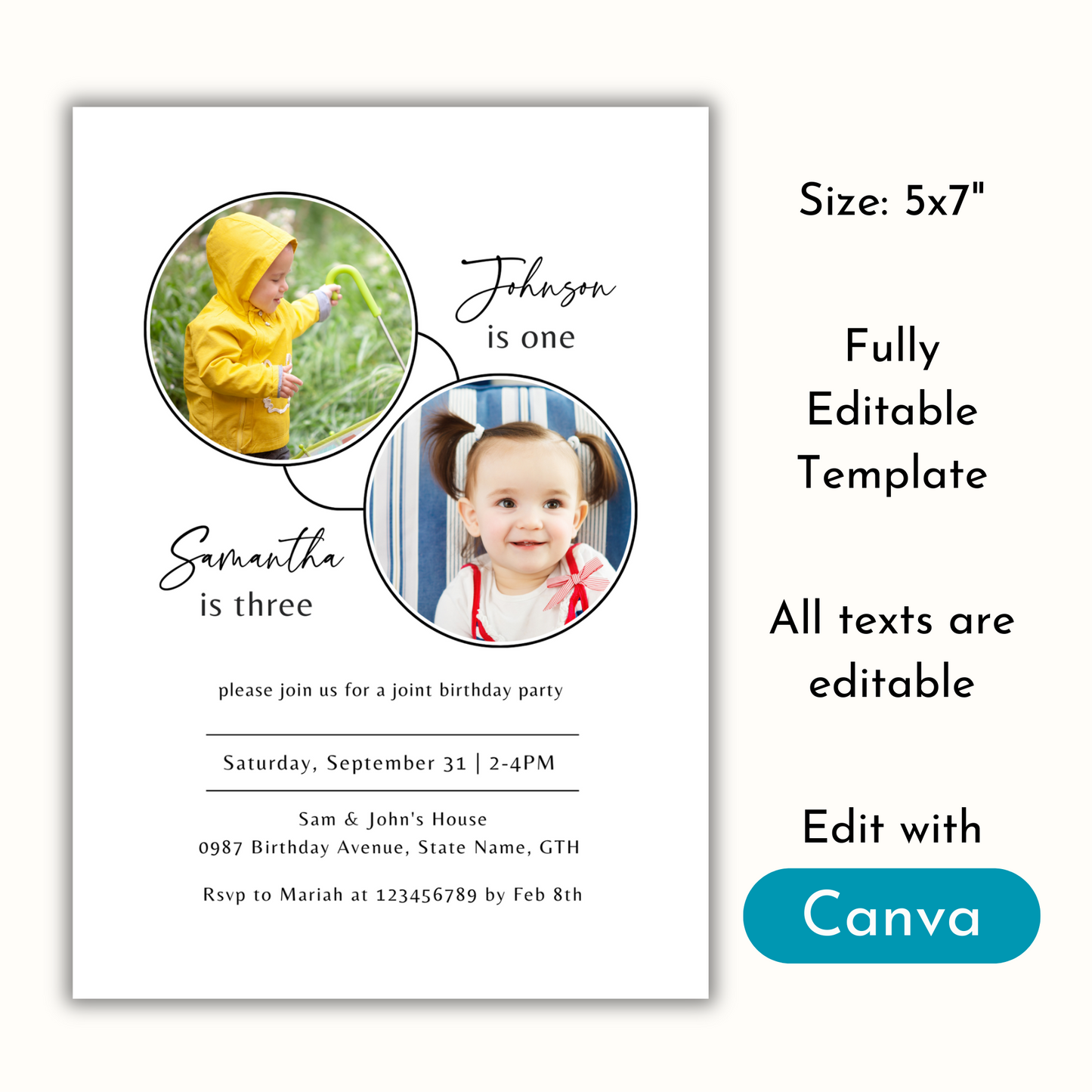 Double Birthday Invitation Template - Kids