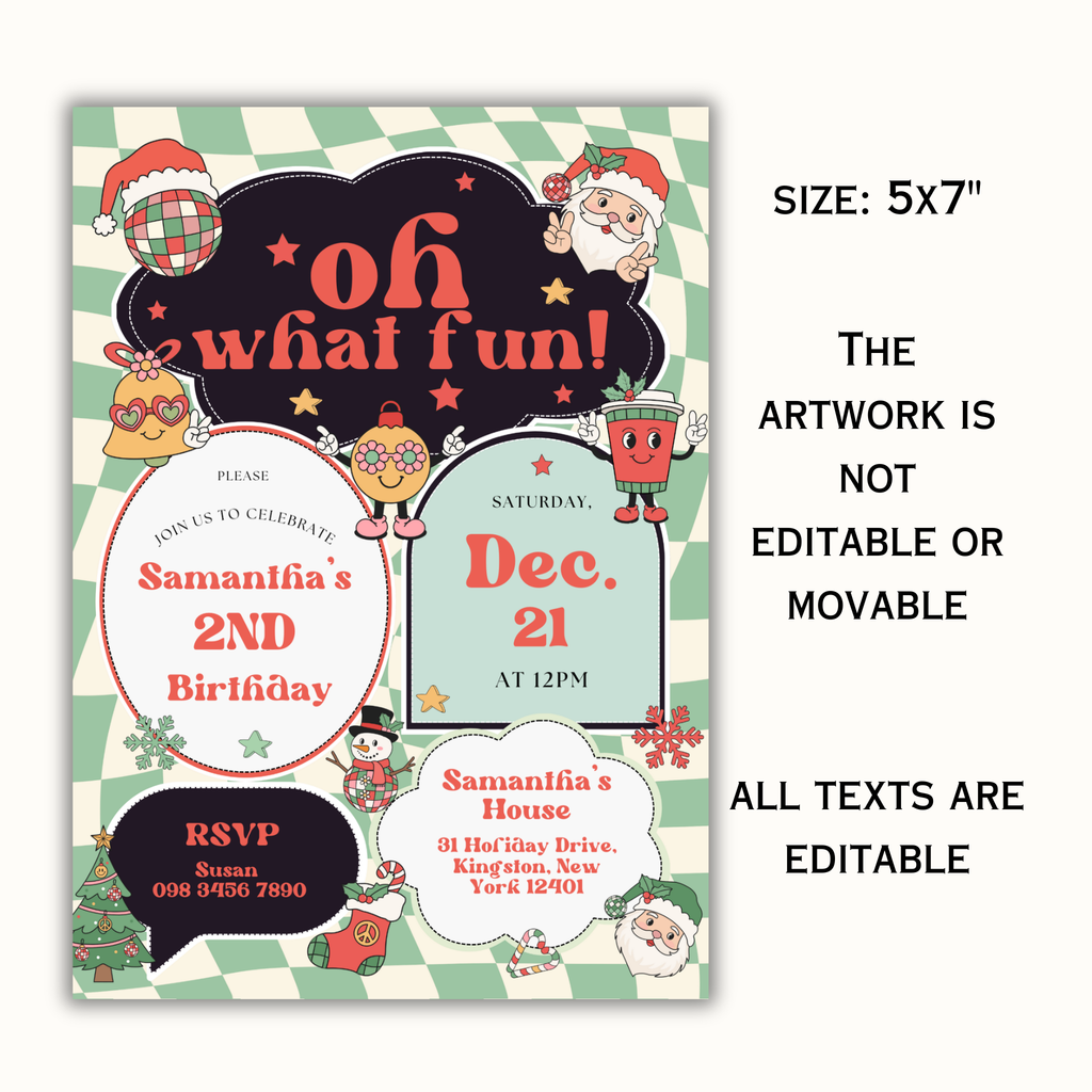 Oh What Fun Christmas Birthday Invitation
