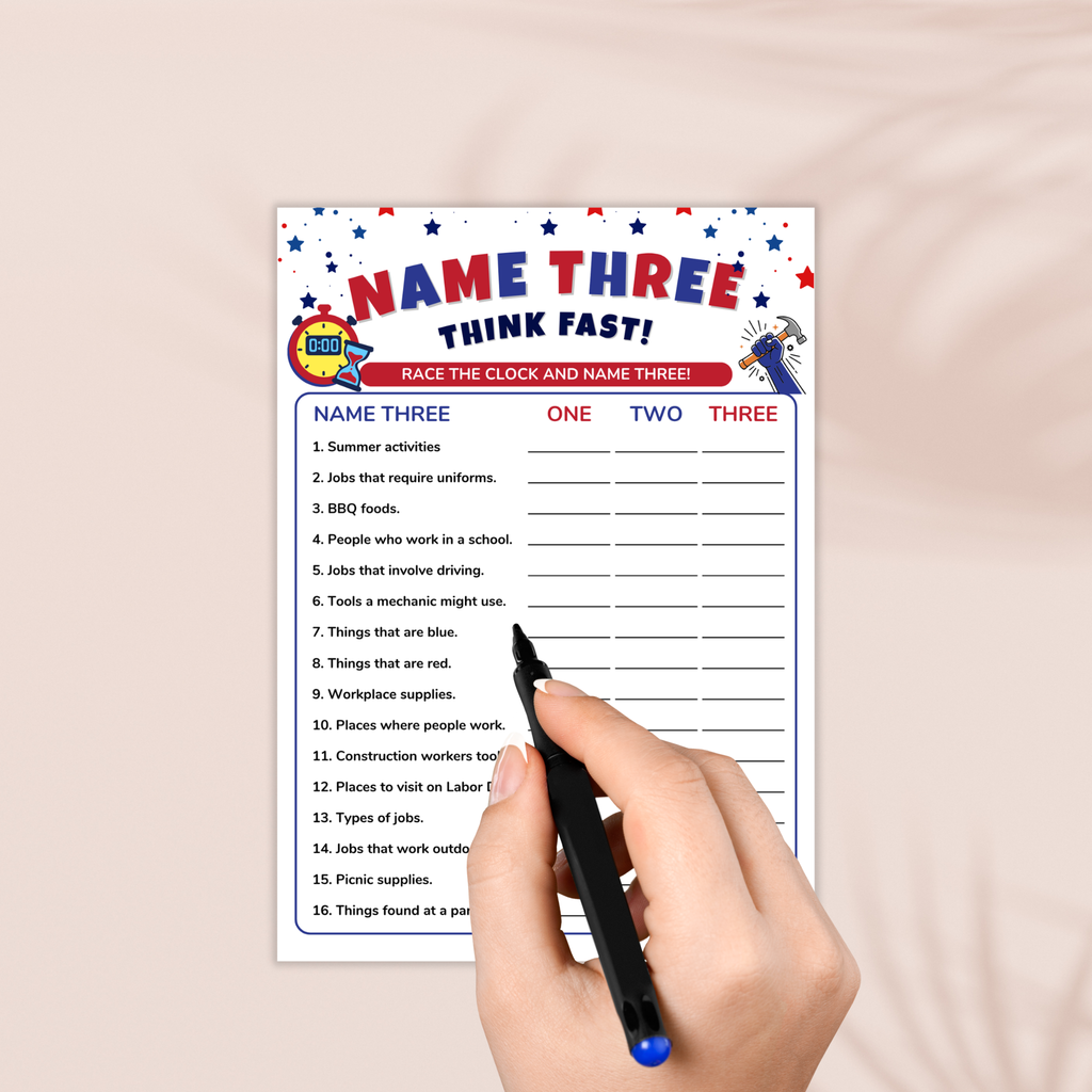 Name Three Game - Labor Day
