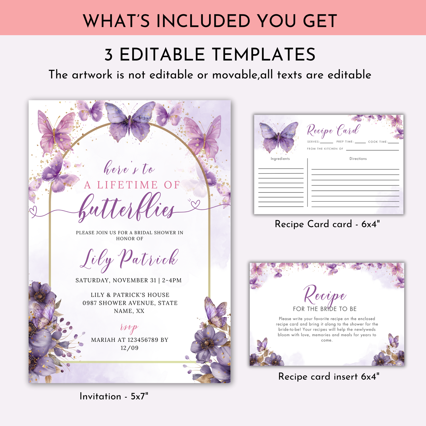 Lifetime of Butterflies Bridal Shower + Recipe Card Bundle