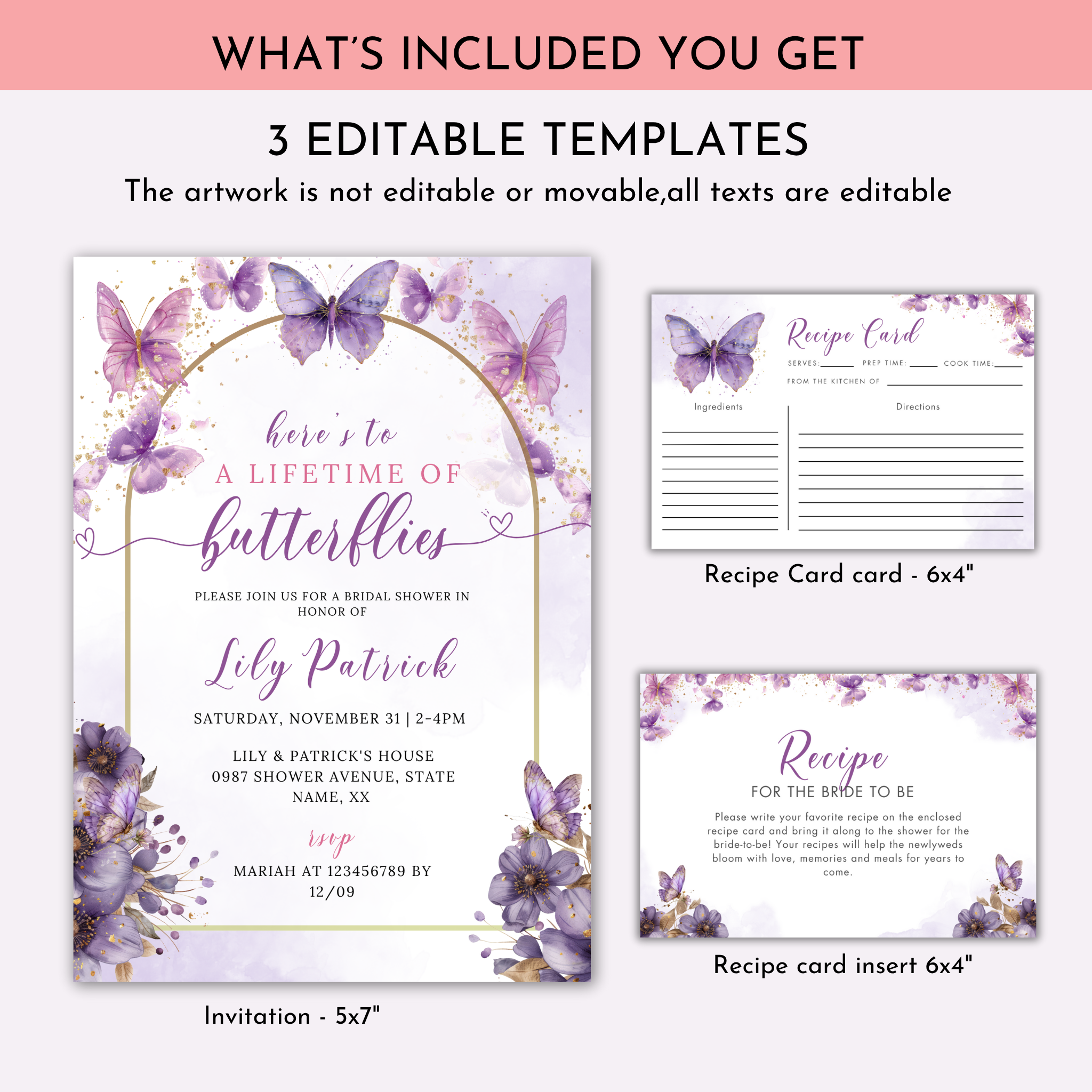 Lifetime of Butterflies Bridal Shower + Recipe Card Bundle
