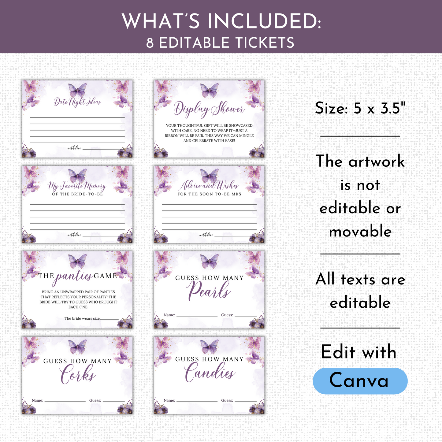 Lifetime of Butterflies Bridal Shower Games & Signs