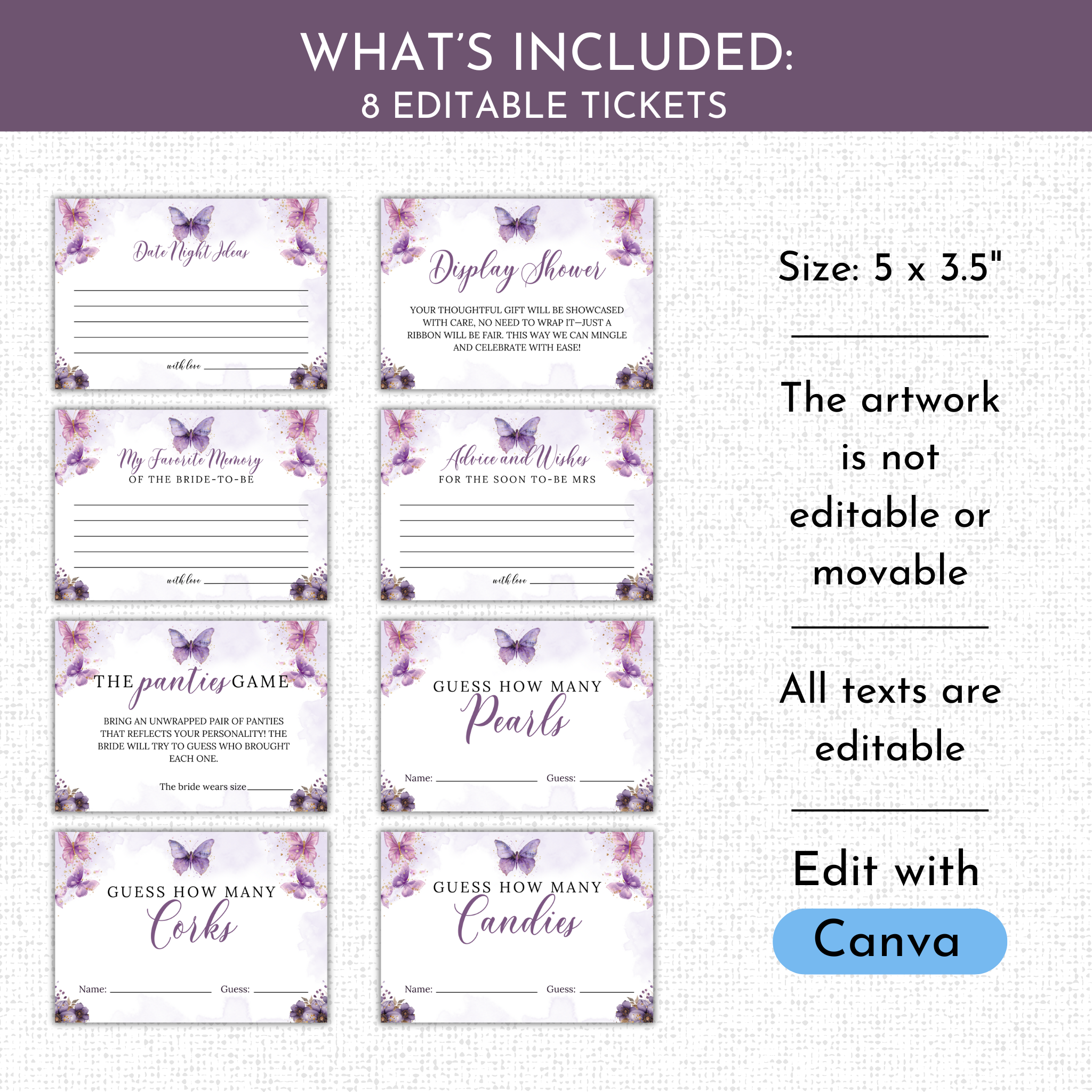 Lifetime of Butterflies Bridal Shower Games & Signs