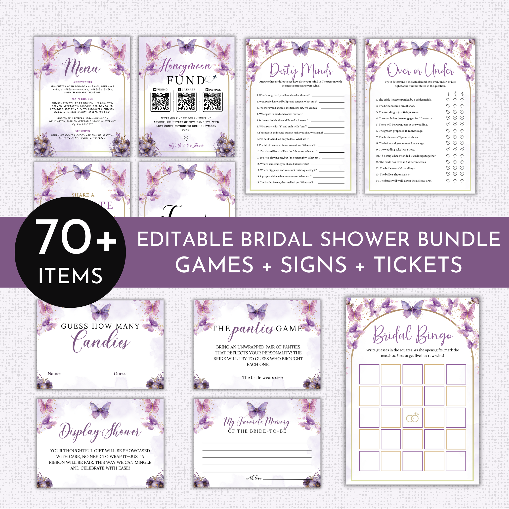 Lifetime of Butterflies Bridal Shower Games & Signs