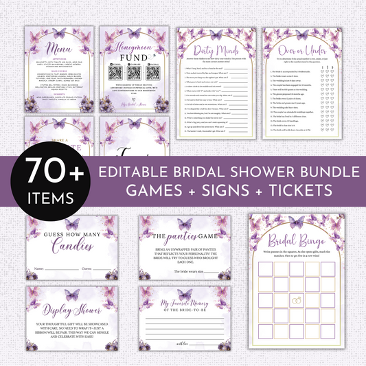 Lifetime of Butterflies Bridal Shower Games & Signs